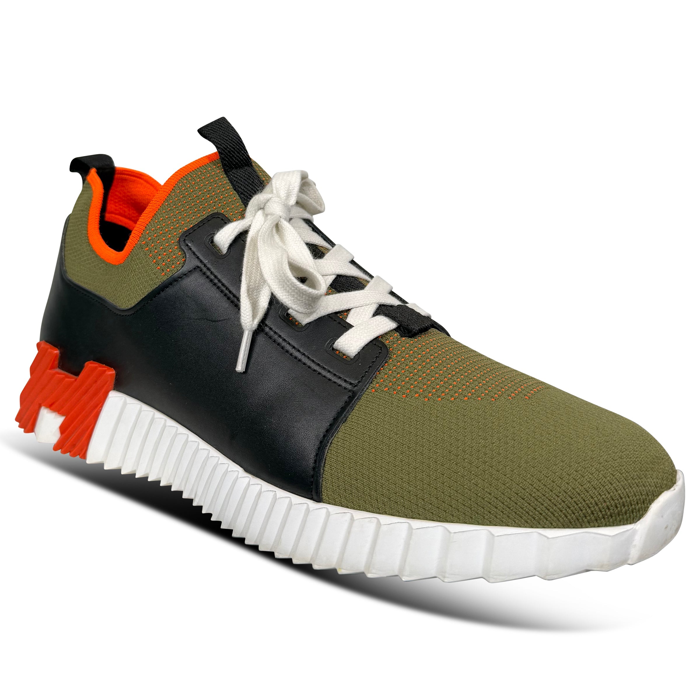 HERMES DEPART KHAKI / BLACK TRAINER - UK 11 | PRE OWNED - Affluent ArchivesUsed HIGH END DESIGNER CLOTHING