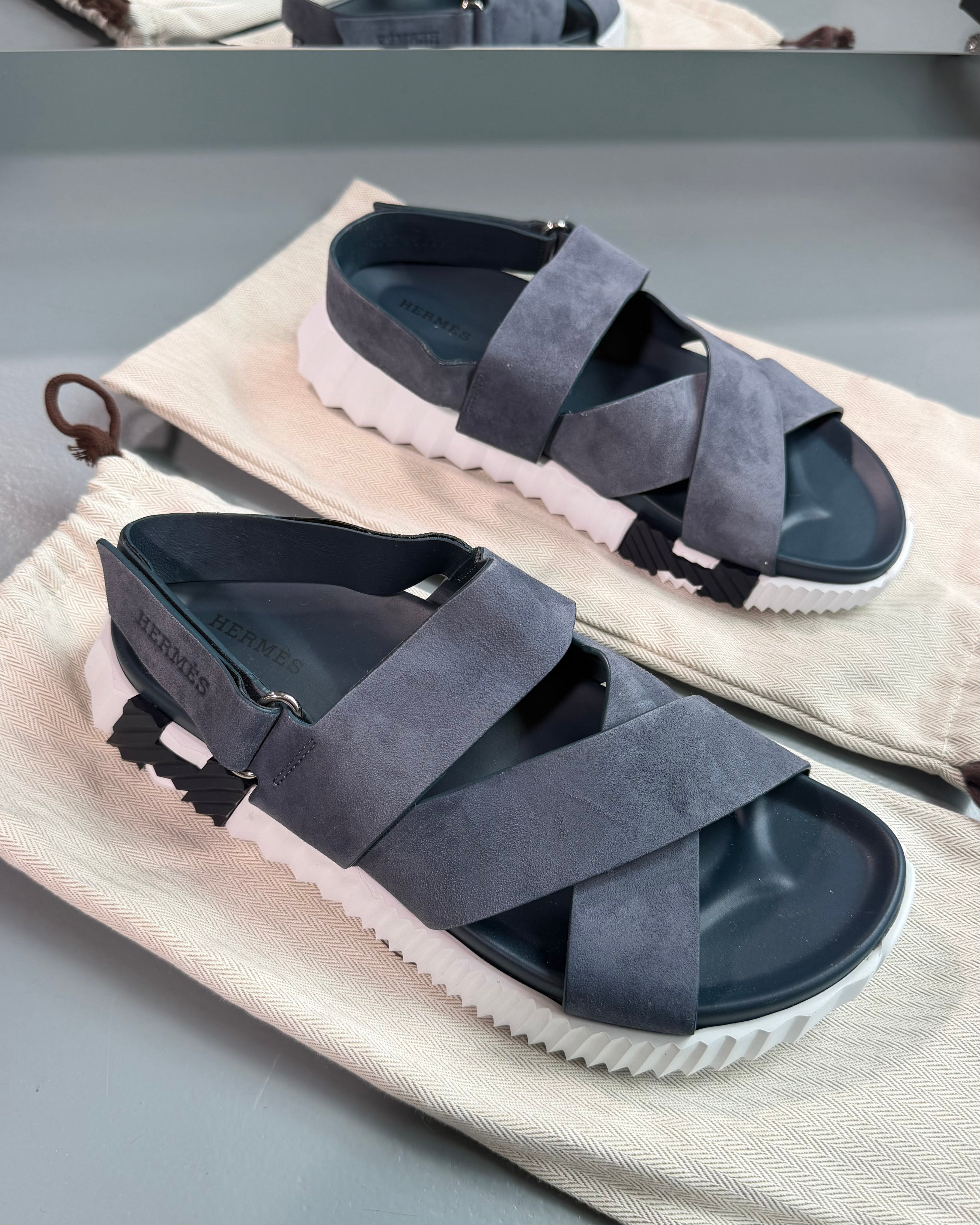 HERMES ELECTRIC SANDAL LIGHT BLUE SUEDE - UK 7 (41) | PRE OWNED - Affluent ArchivesUsed HIGH END DESIGNER CLOTHING
