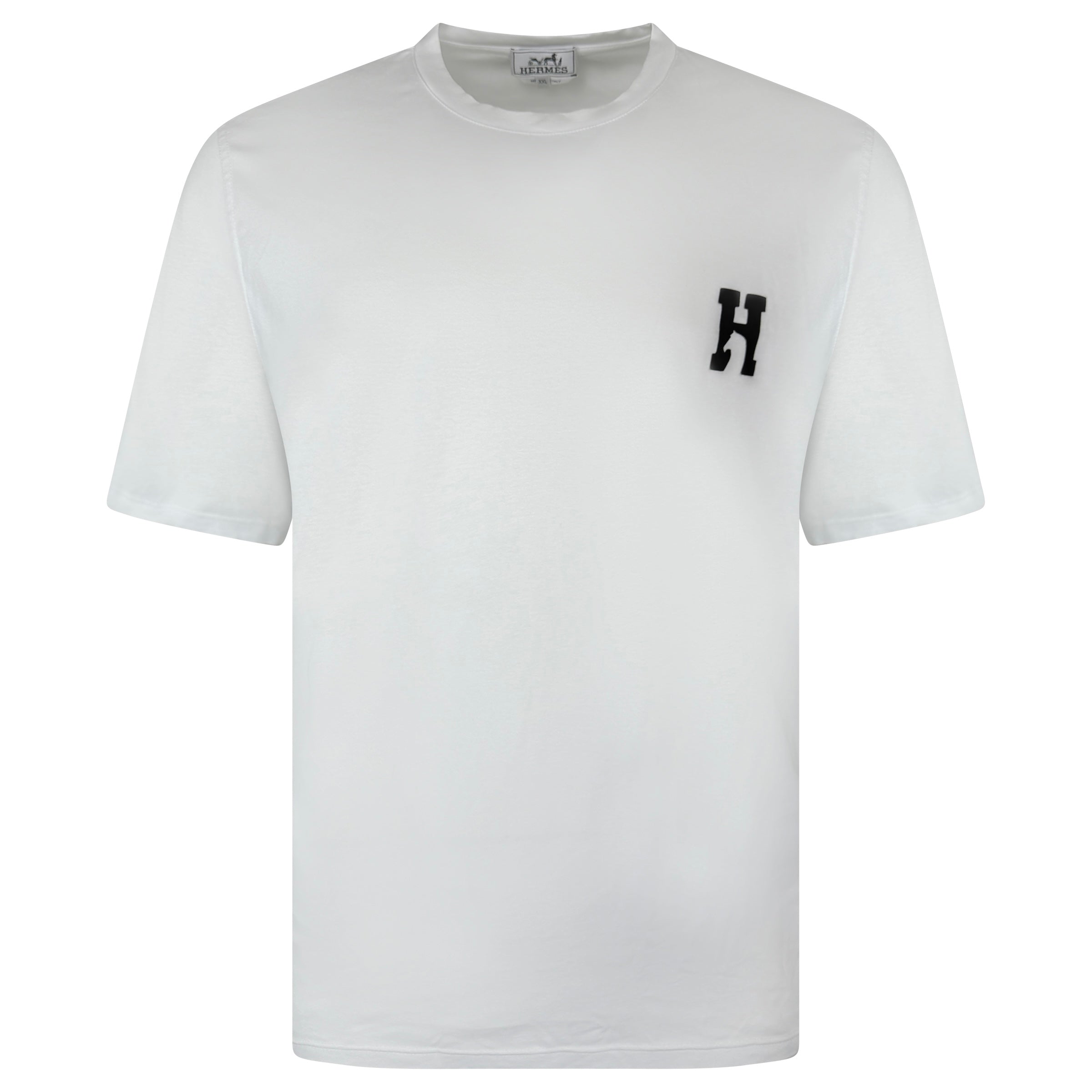 HERMES WHITE LOGO T SHIRT - XXL - Affluent ArchivesUsed HIGH END DESIGNER CLOTHING