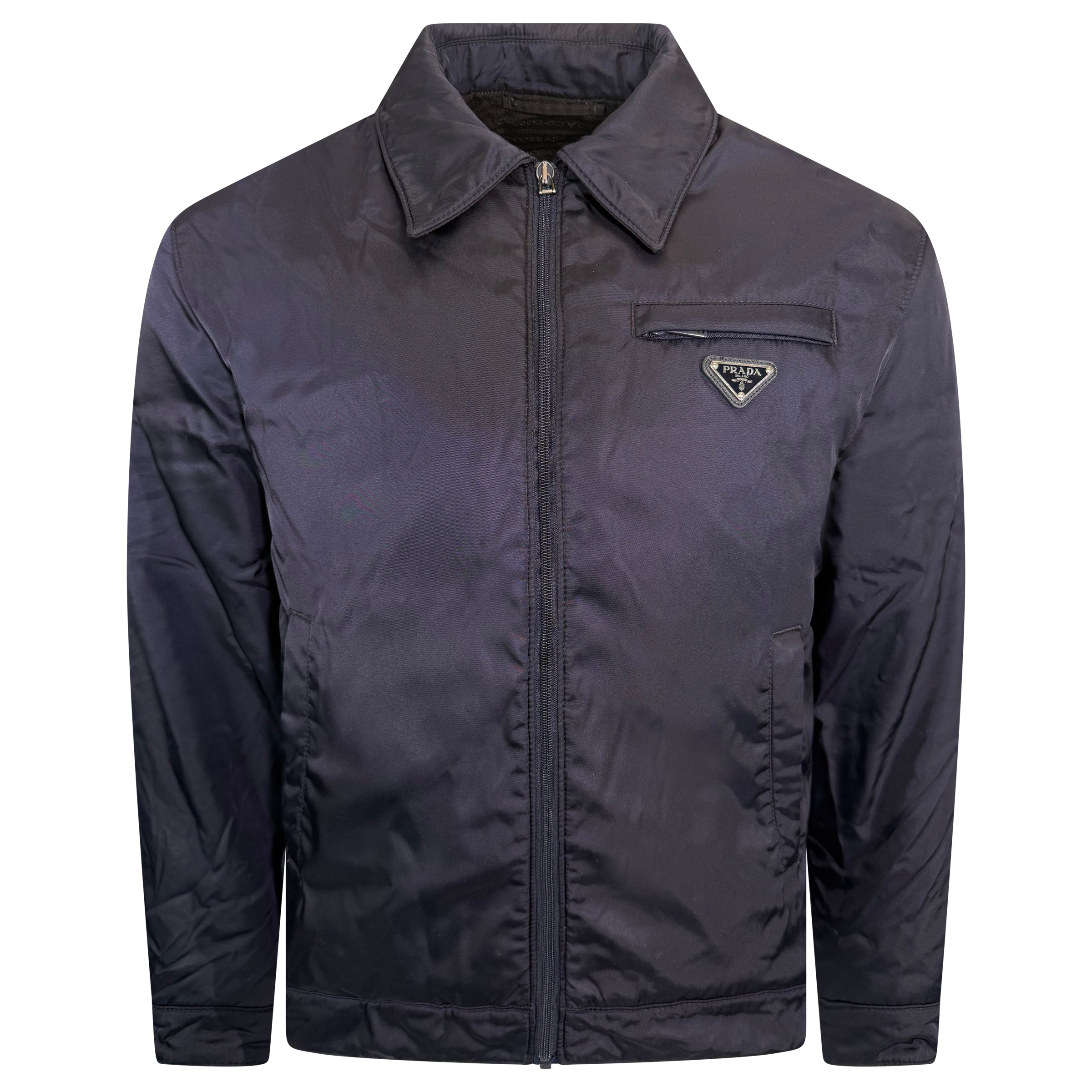 PRADA NAVY PLAQUE LOGO JACKET - LARGE | PRE OWNED