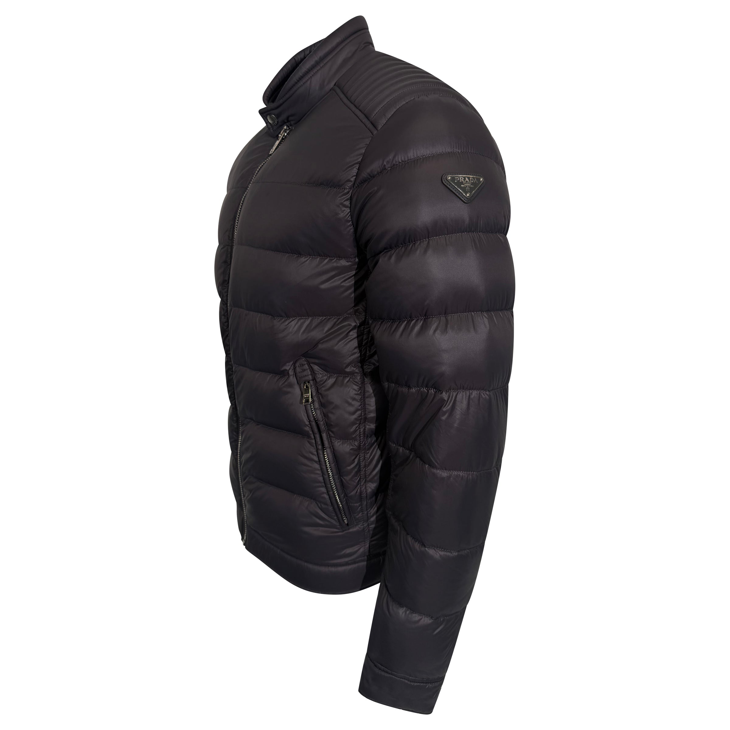 PRADA GREY QUILTED PUFFER COAT - L FITS (M) | PRE OWNED