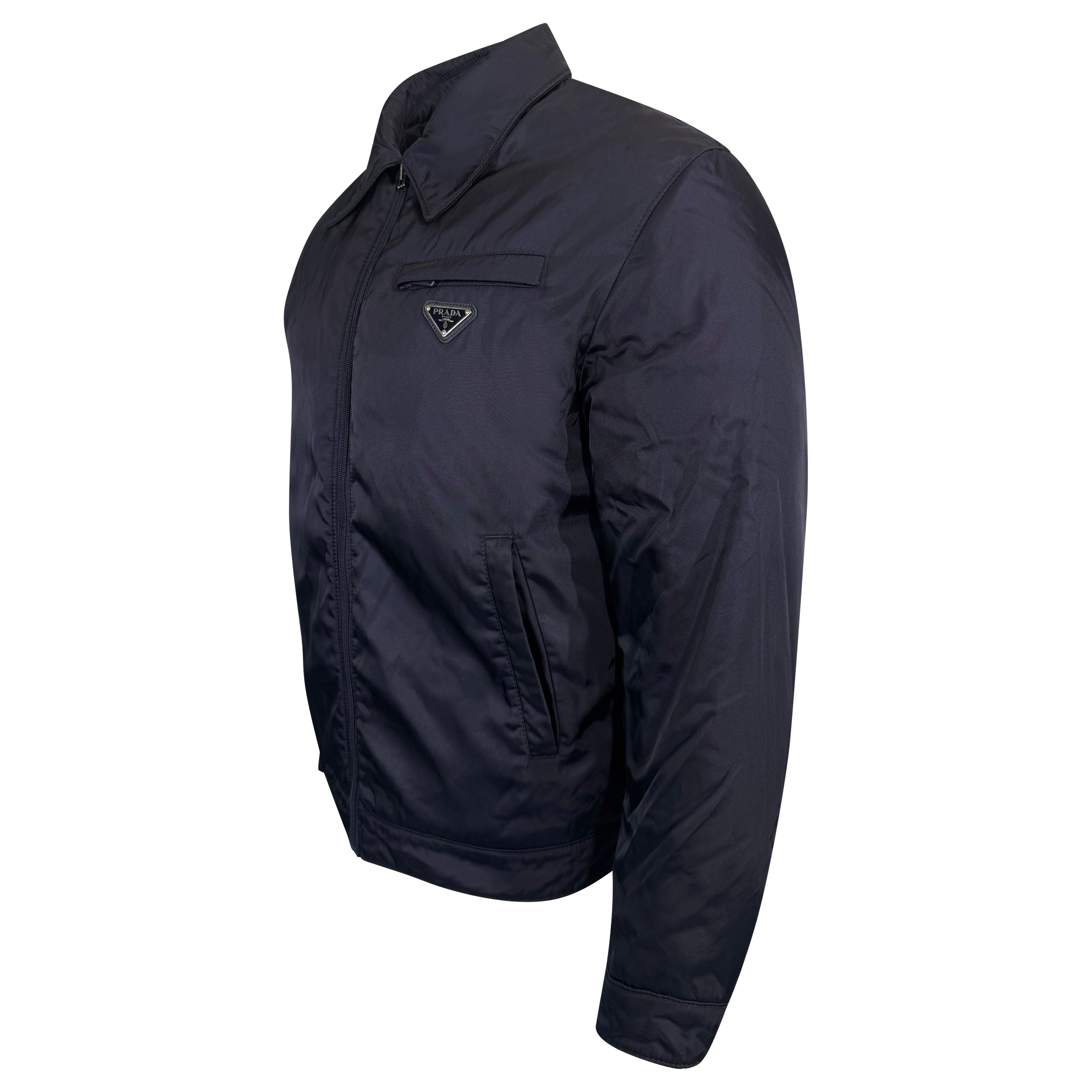PRADA NAVY PLAQUE LOGO JACKET - LARGE | PRE OWNED