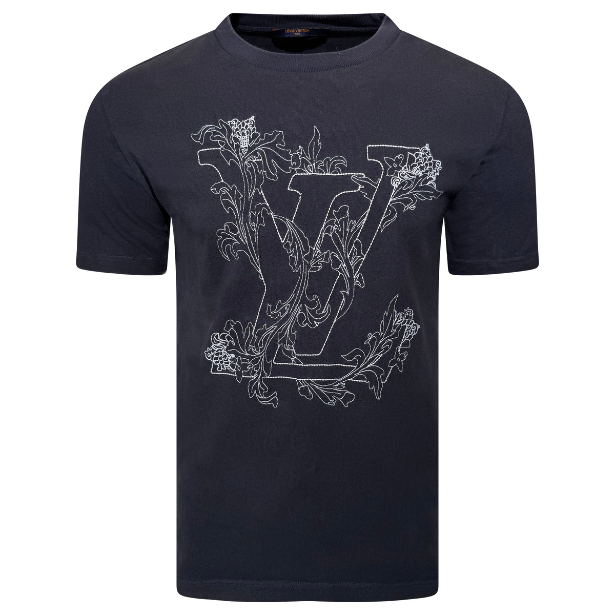 LOUIS VUITTON NAVY FLORAL EMBROIDERED T SHIRT - MEDIUM | PRE OWNED