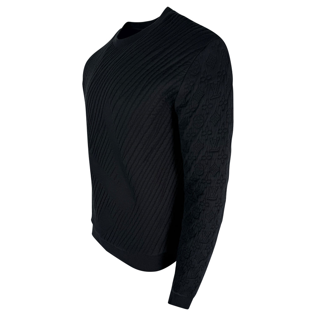 LOUIS VUITTON BLACK RIBBED MONOGRAM SWEATSHIRT - LARGE