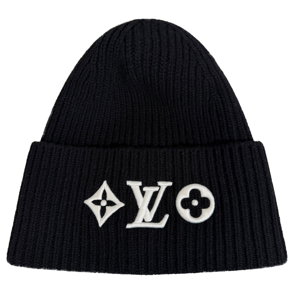 LOUIS VUITTON BLACK MONOGRAM BEANIE - PRE OWNED