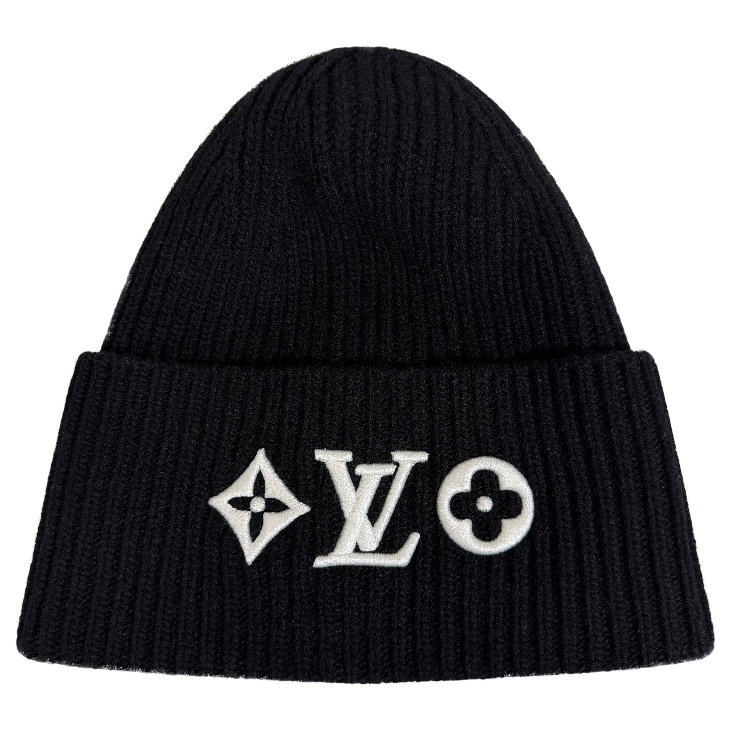 LOUIS VUITTON BLACK MONOGRAM BEANIE - PRE OWNED