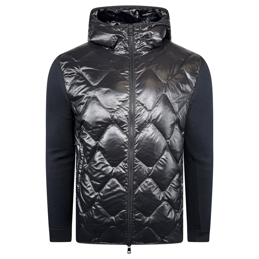 MONCLER BLACK PADDED TRICOT CARDIGAN - LARGE
