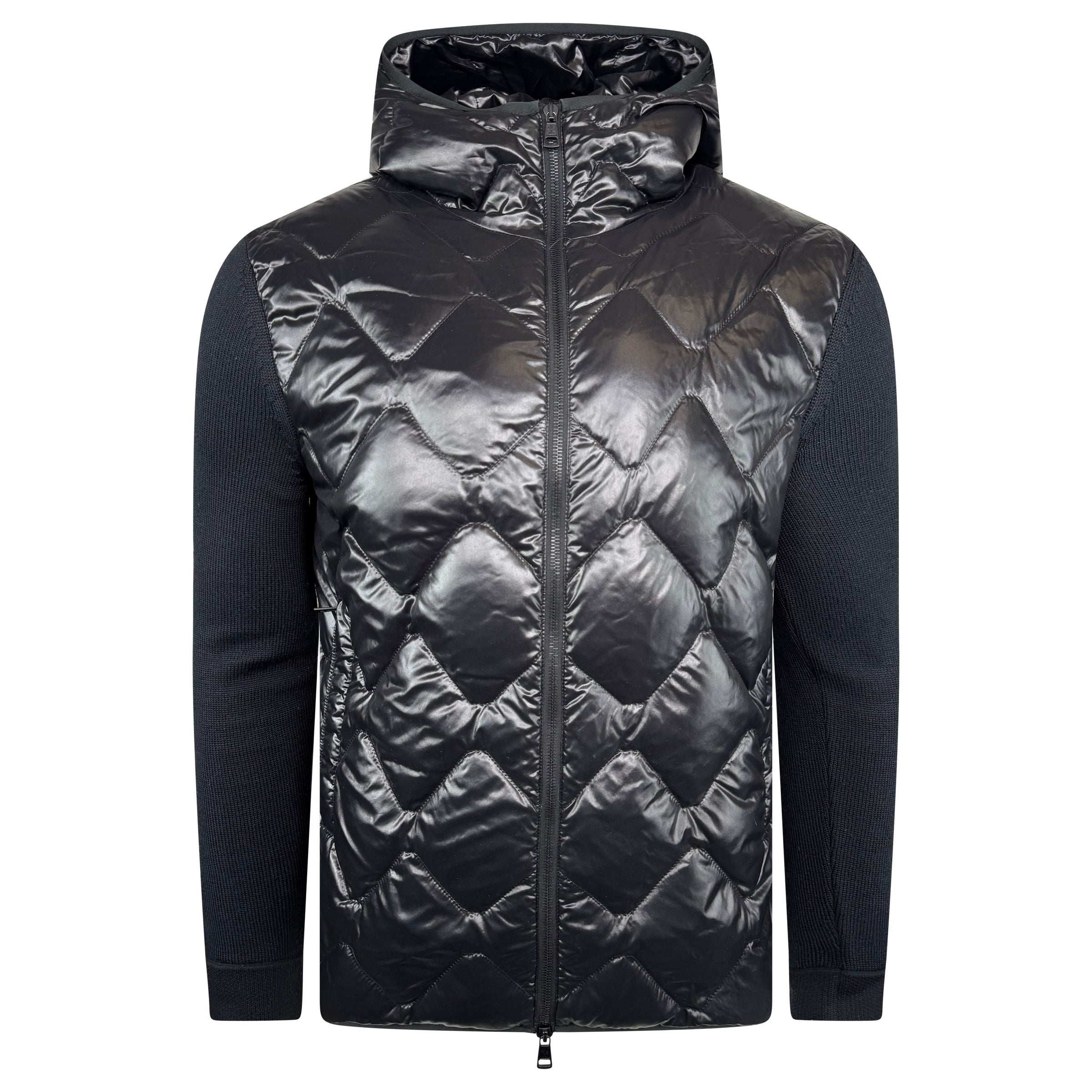 MONCLER BLACK PADDED TRICOT CARDIGAN - LARGE