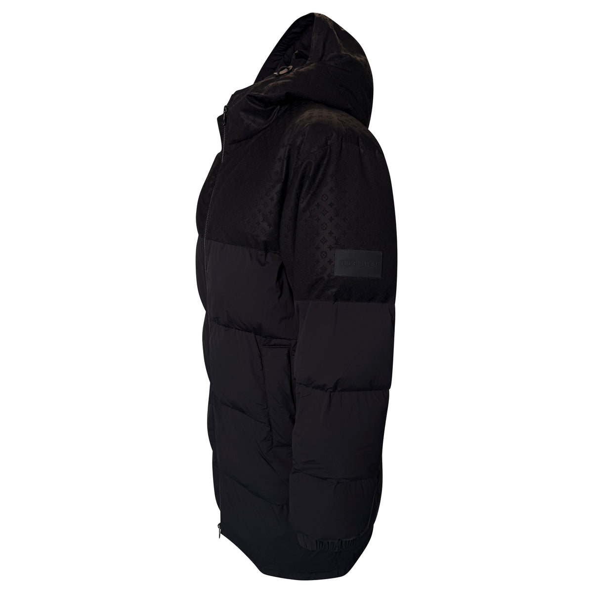 LOUIS VUITTON BLACK MONOGRAM ECODOWN PUFFER COAT - LARGE | PRE OWNED