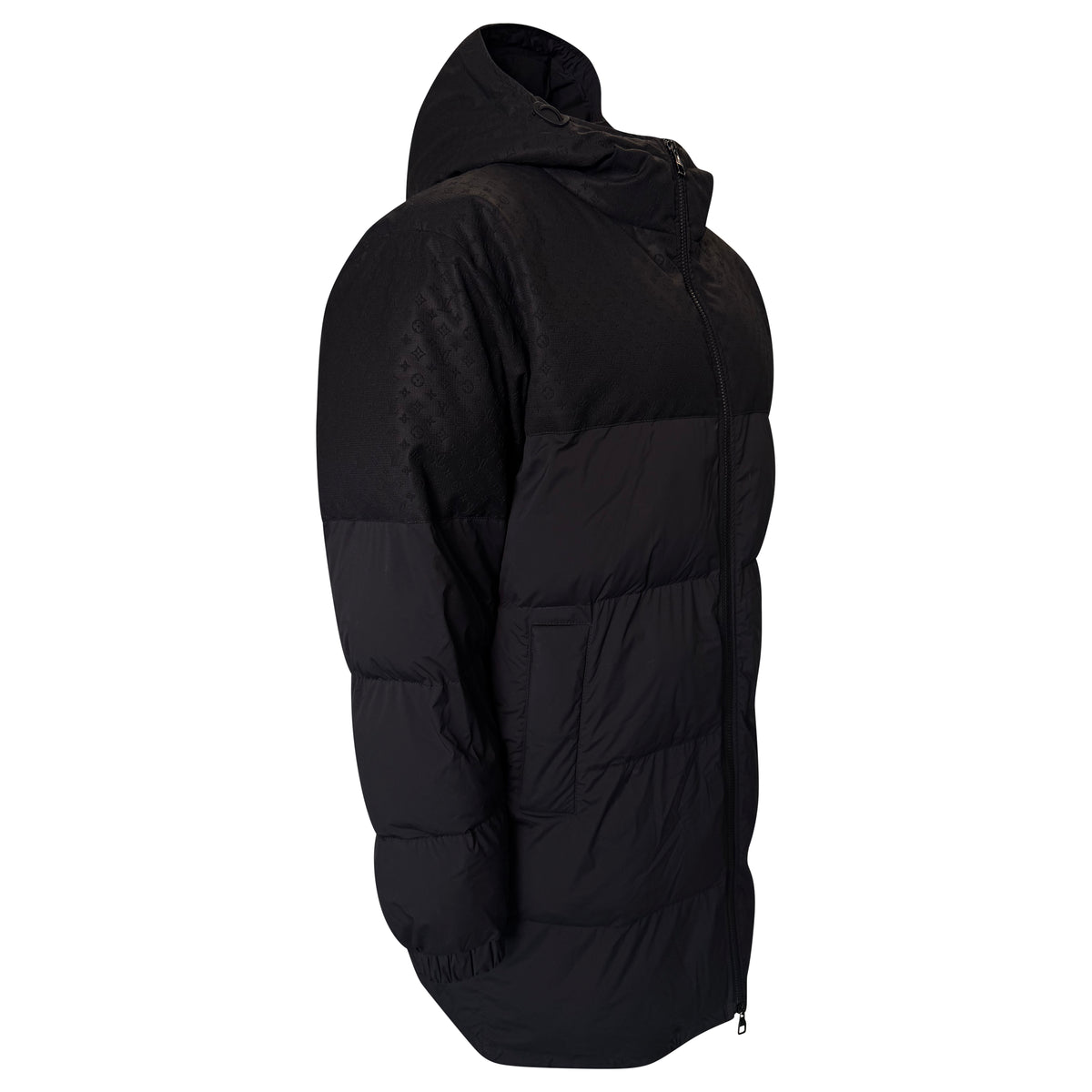 LOUIS VUITTON BLACK MONOGRAM ECODOWN PUFFER COAT - LARGE | PRE OWNED