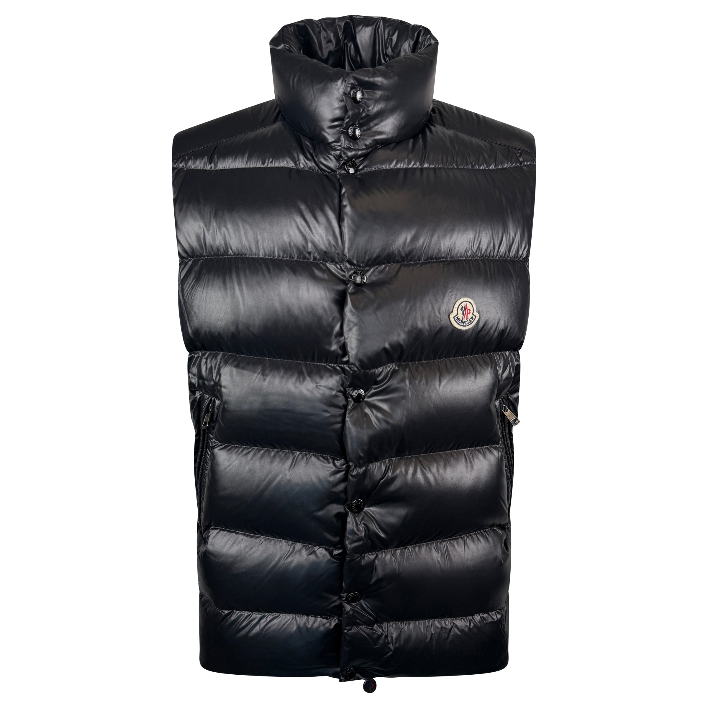 MONCLER BLACK PUFFER GILET - SIZE 6 (XXL)