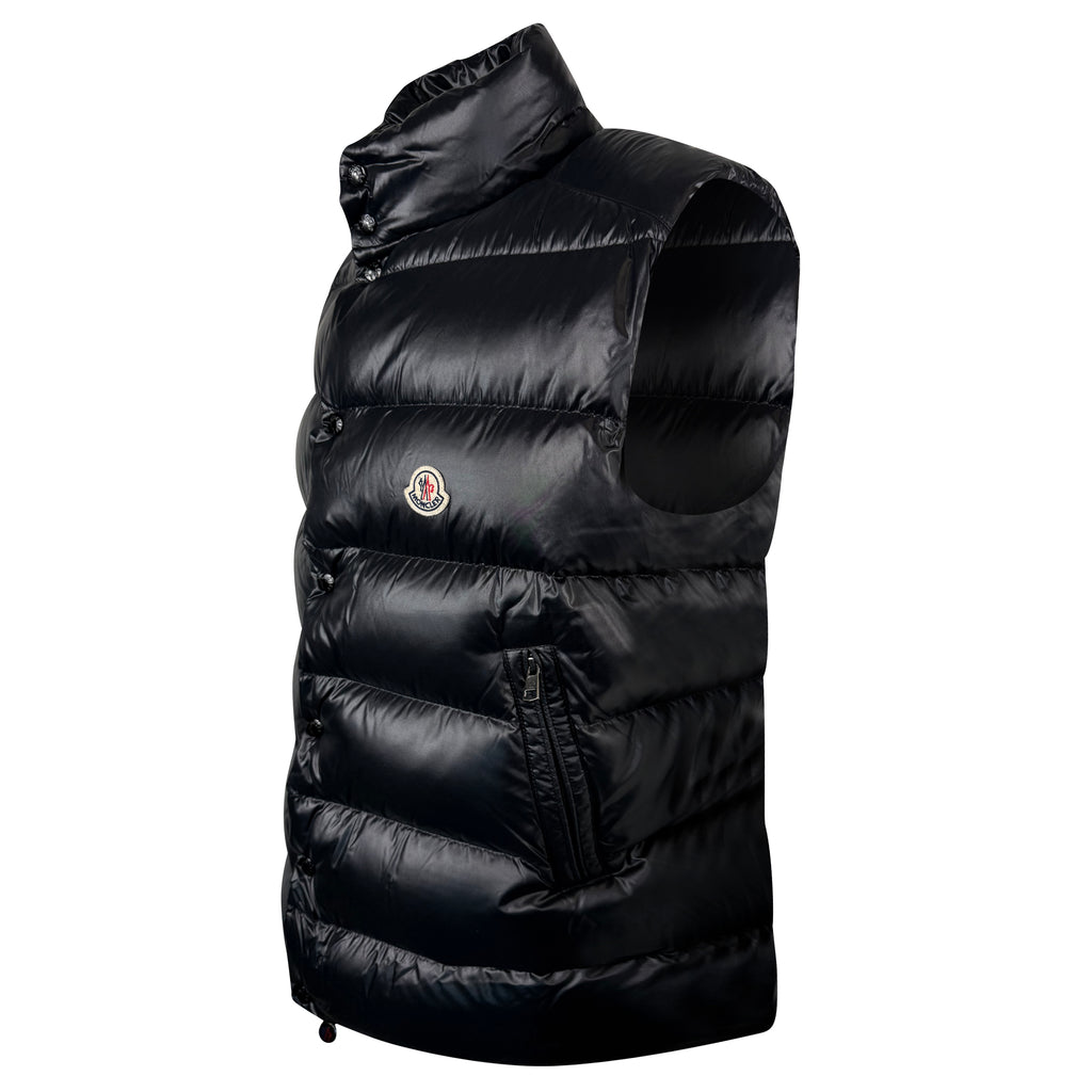 MONCLER BLACK PUFFER GILET - SIZE 6 (XXL)