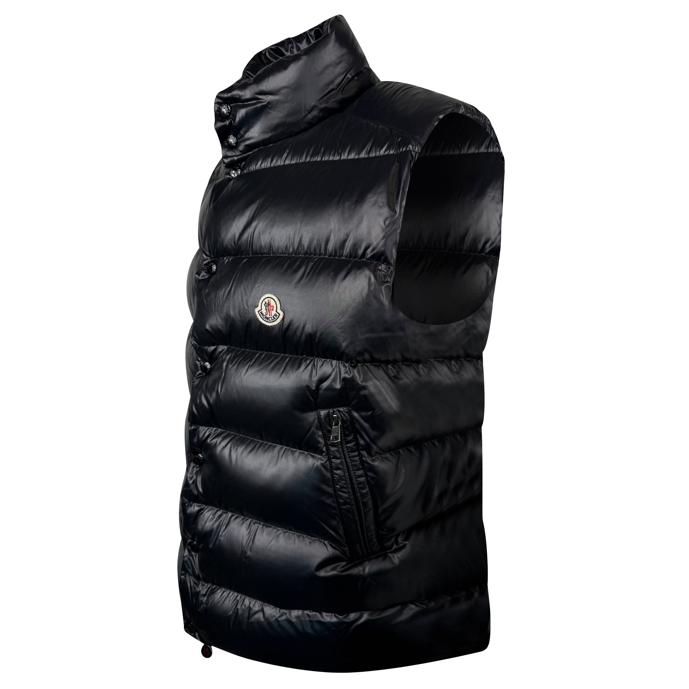 MONCLER BLACK PUFFER GILET - SIZE 6 (XXL)