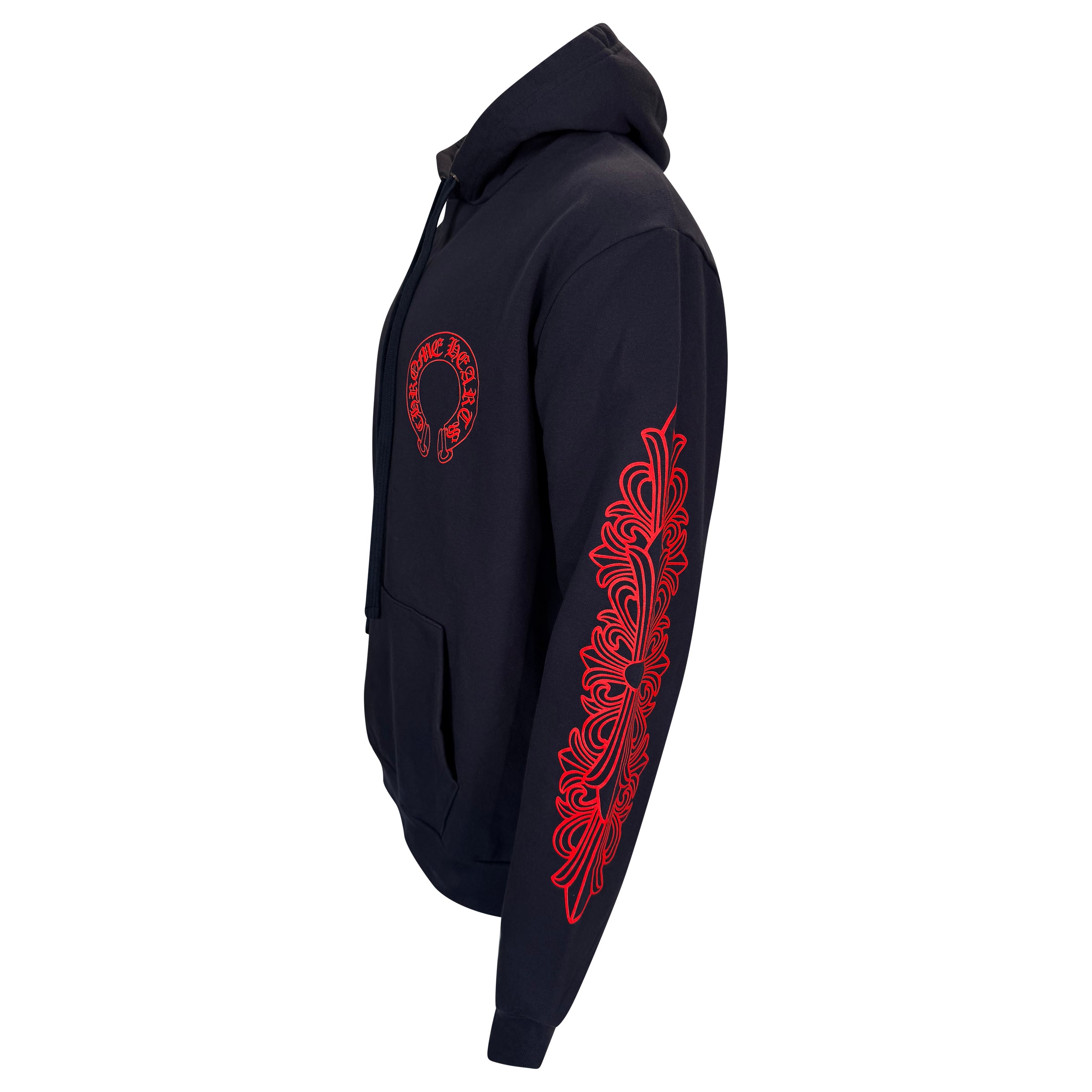 CHROME HEARTS NAVY / RED HORSE SHOE HOODIE - LARGE | PRE OWNED