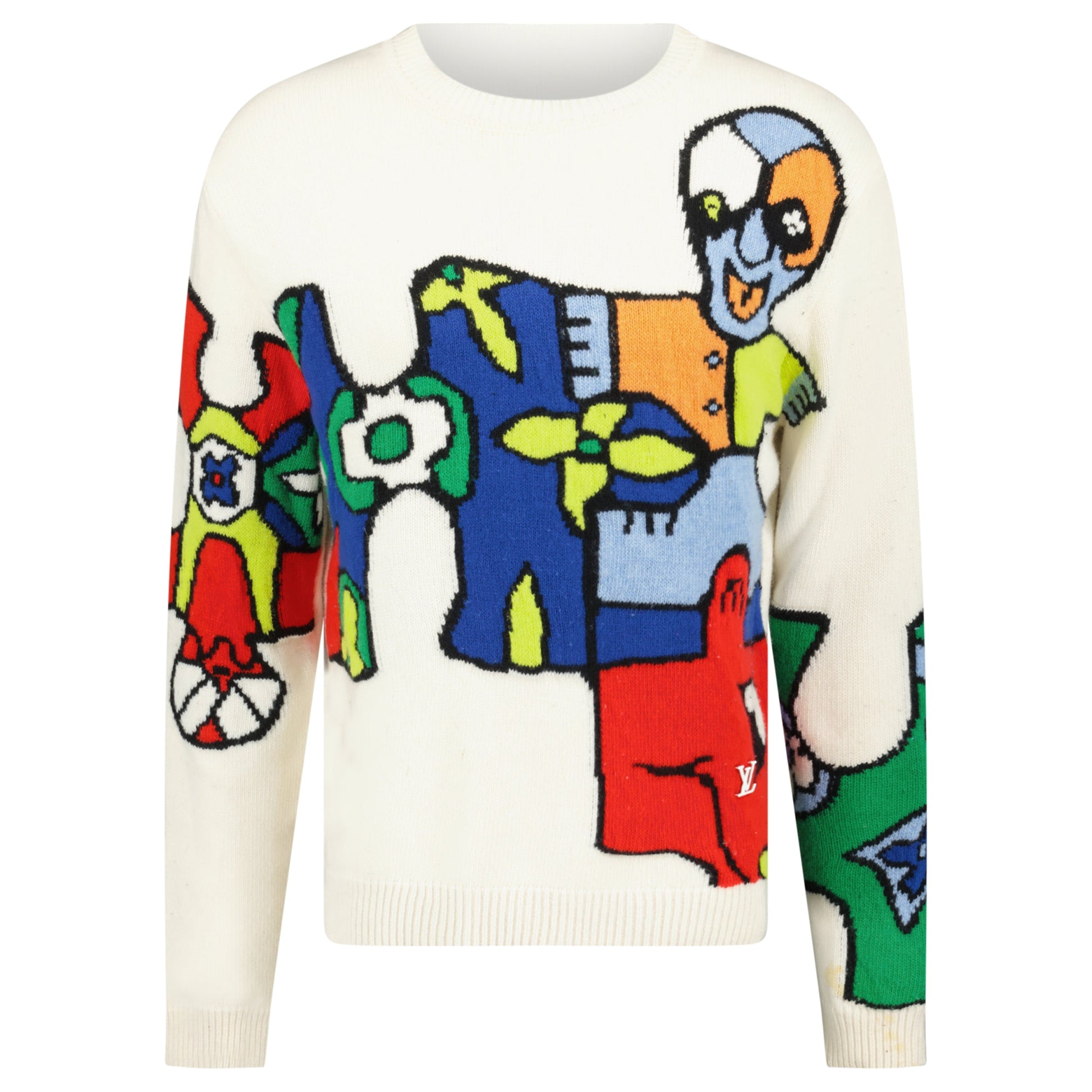 LOUIS VUITTON BEIGE CARTOON KNITTED SWEATSHIRT - XL (Fits Medium) - Affluent ArchivesUsed HIGH END DESIGNER CLOTHING