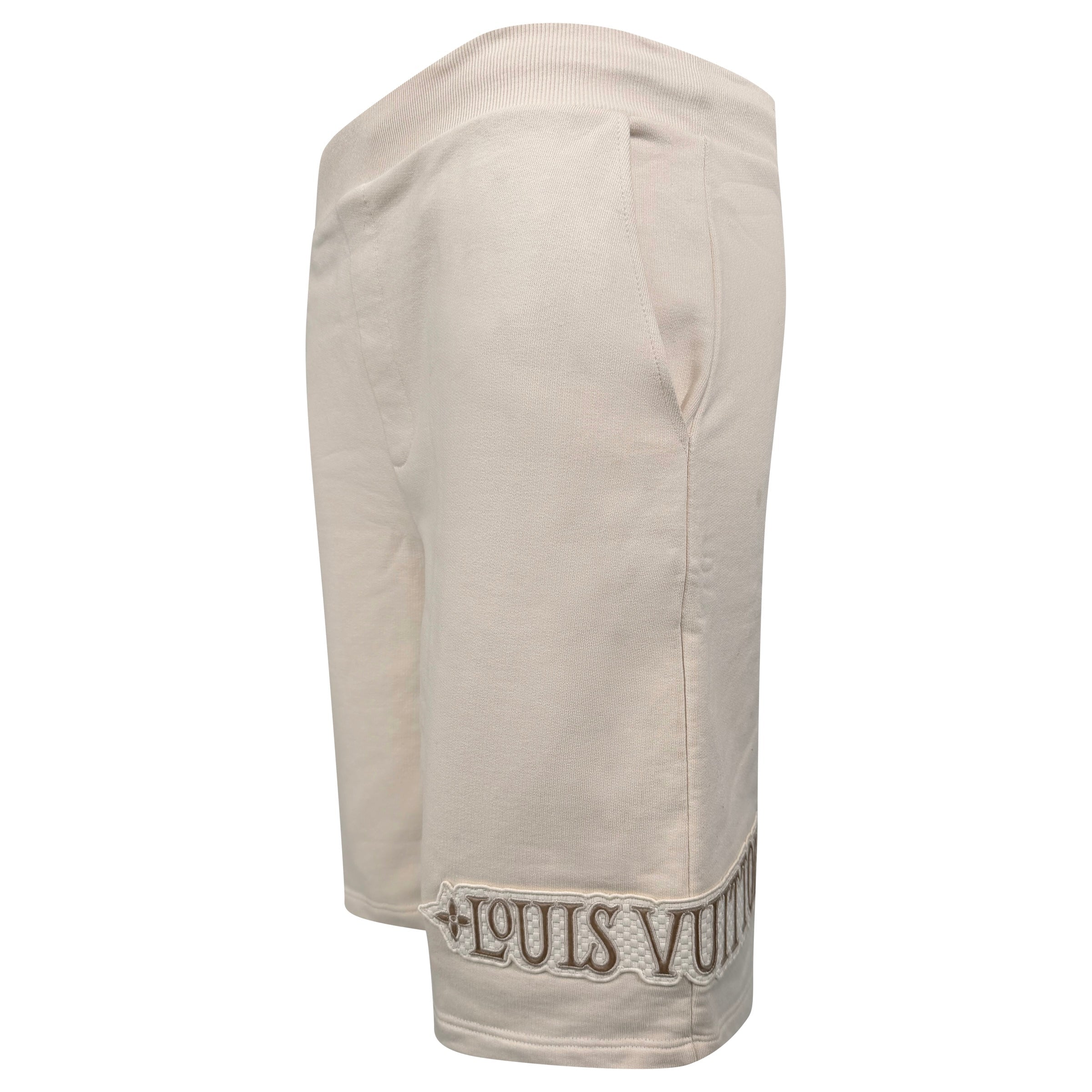 LOUIS VUITTON BEIGE EMBROIDERED SHORTS - LARGE | NEW WITH TAGS - Affluent ArchivesUsed HIGH END DESIGNER CLOTHING