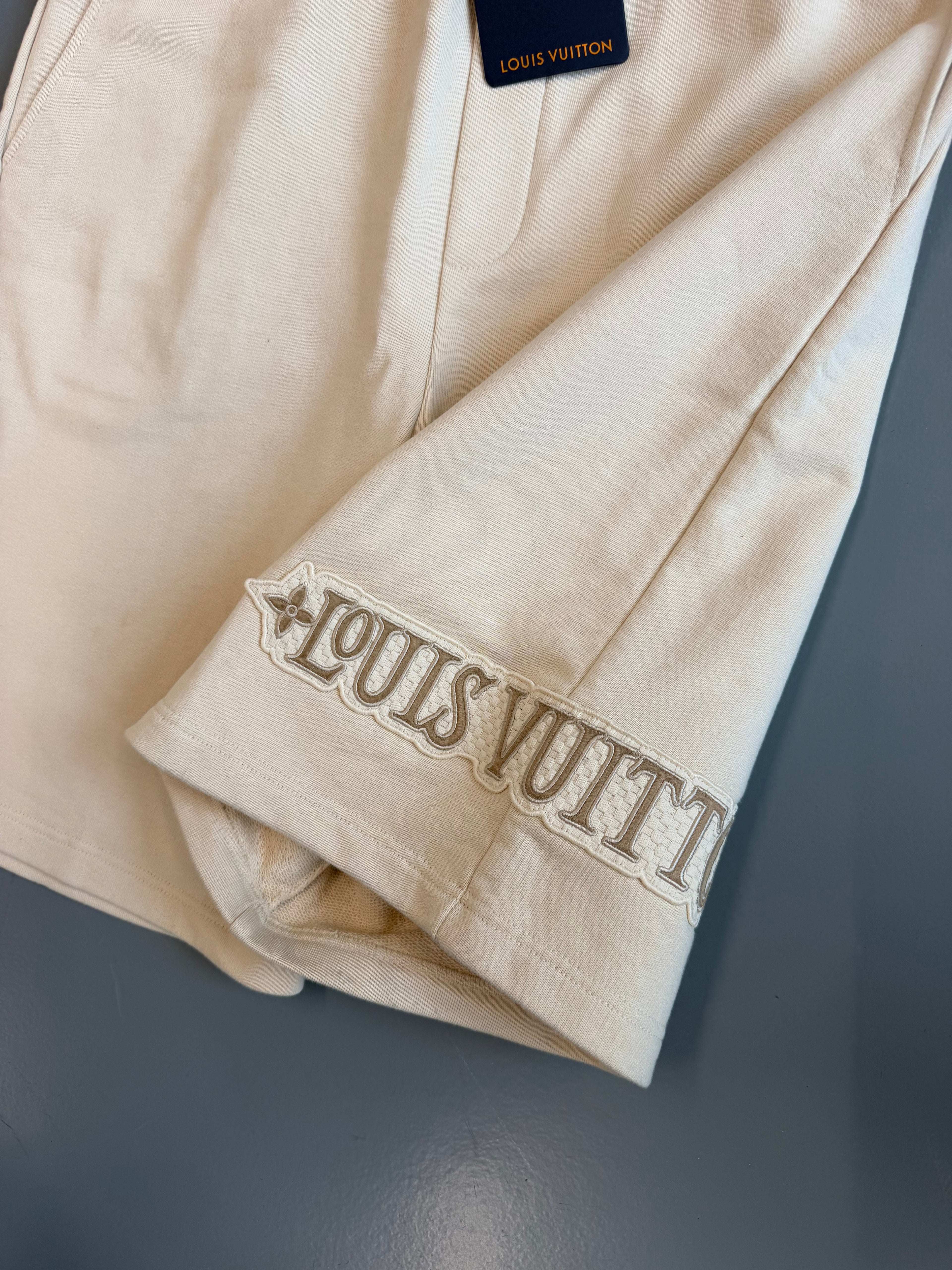 LOUIS VUITTON BEIGE EMBROIDERED SHORTS - LARGE | NEW WITH TAGS - Affluent ArchivesUsed HIGH END DESIGNER CLOTHING