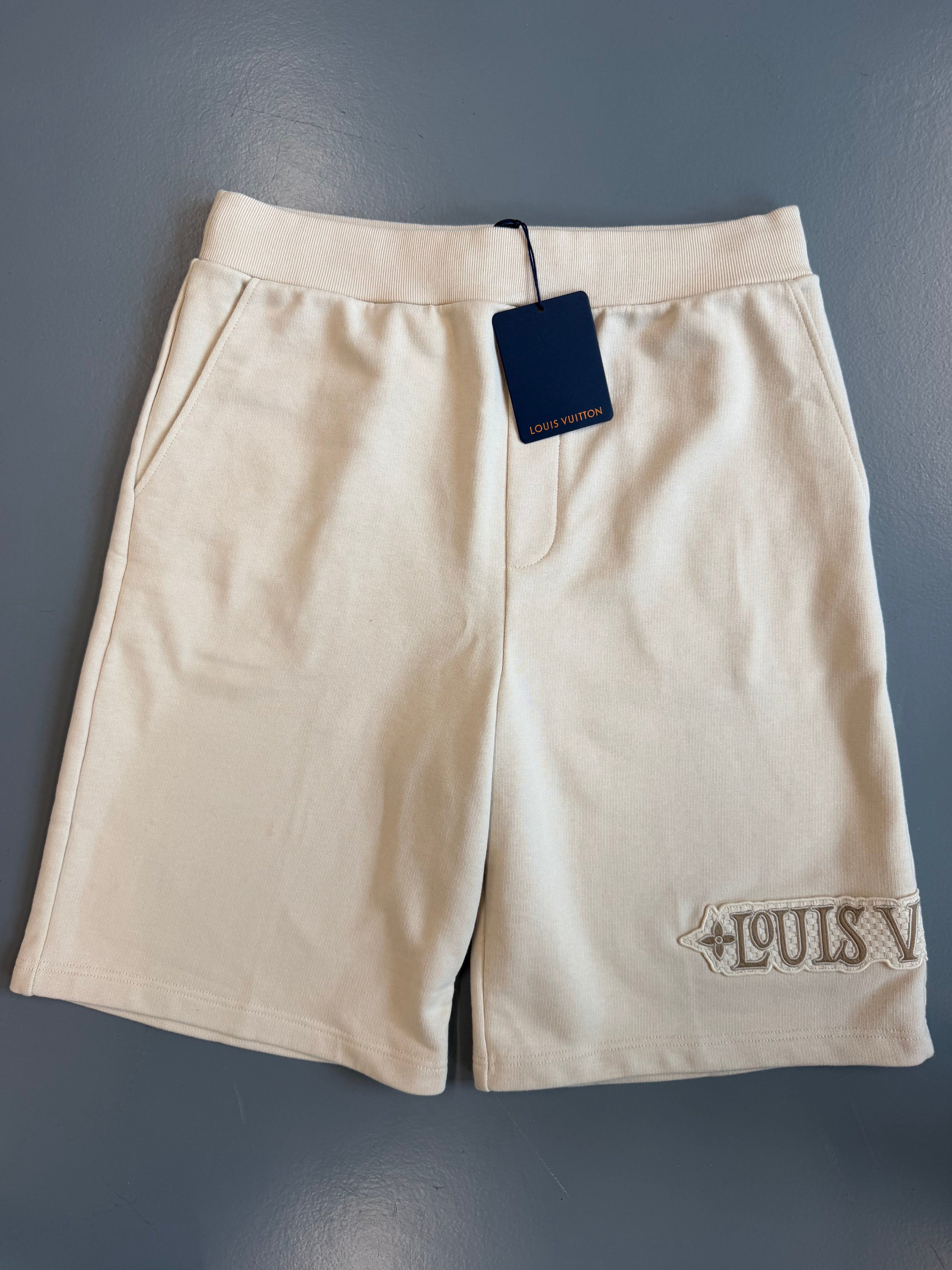 LOUIS VUITTON BEIGE EMBROIDERED SHORTS - LARGE | NEW WITH TAGS - Affluent ArchivesUsed HIGH END DESIGNER CLOTHING