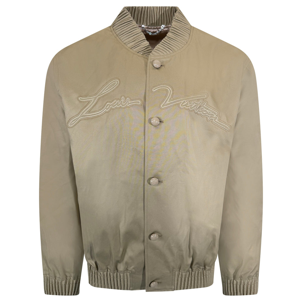 LOUIS VUITTON BEIGE VARSITY BOMBER JACKET - XL (Fits Large) | PRE OWNED - Affluent ArchivesUsed HIGH END DESIGNER CLOTHING