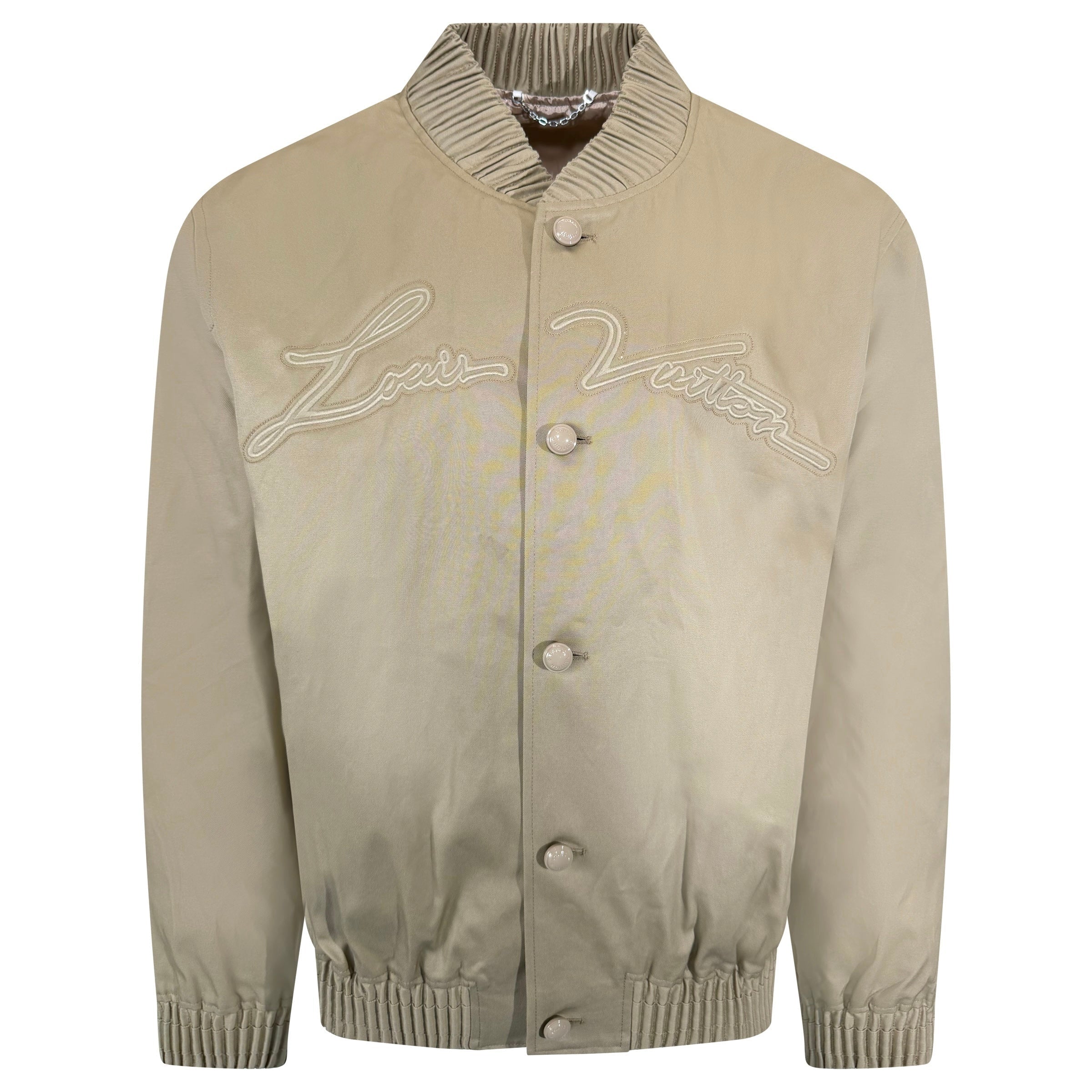 LOUIS VUITTON BEIGE VARSITY BOMBER JACKET - XL (Fits Large) | PRE OWNED - Affluent ArchivesUsed HIGH END DESIGNER CLOTHING