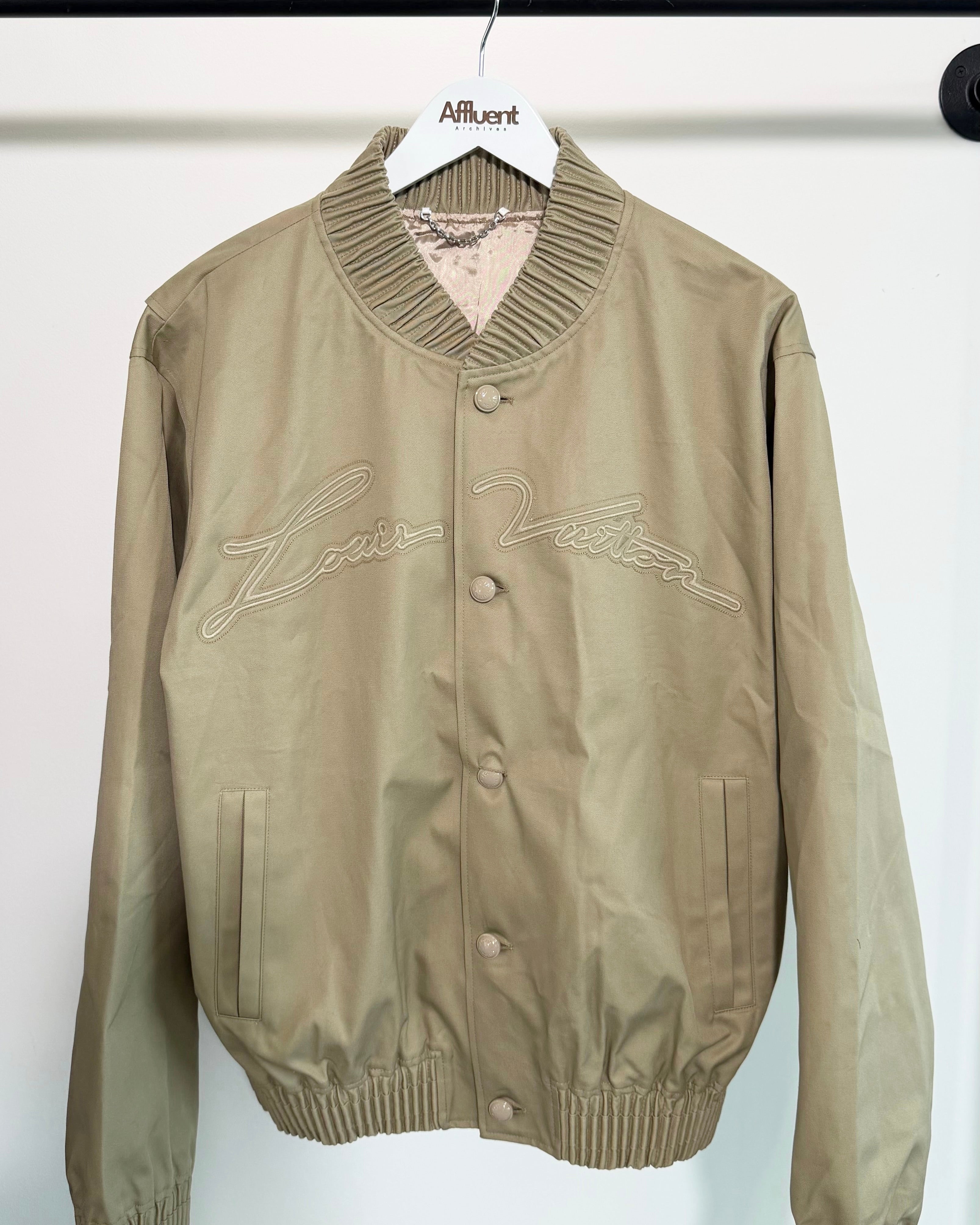 LOUIS VUITTON BEIGE VARSITY BOMBER JACKET - XL (Fits Large) | PRE OWNED - Affluent ArchivesUsed HIGH END DESIGNER CLOTHING