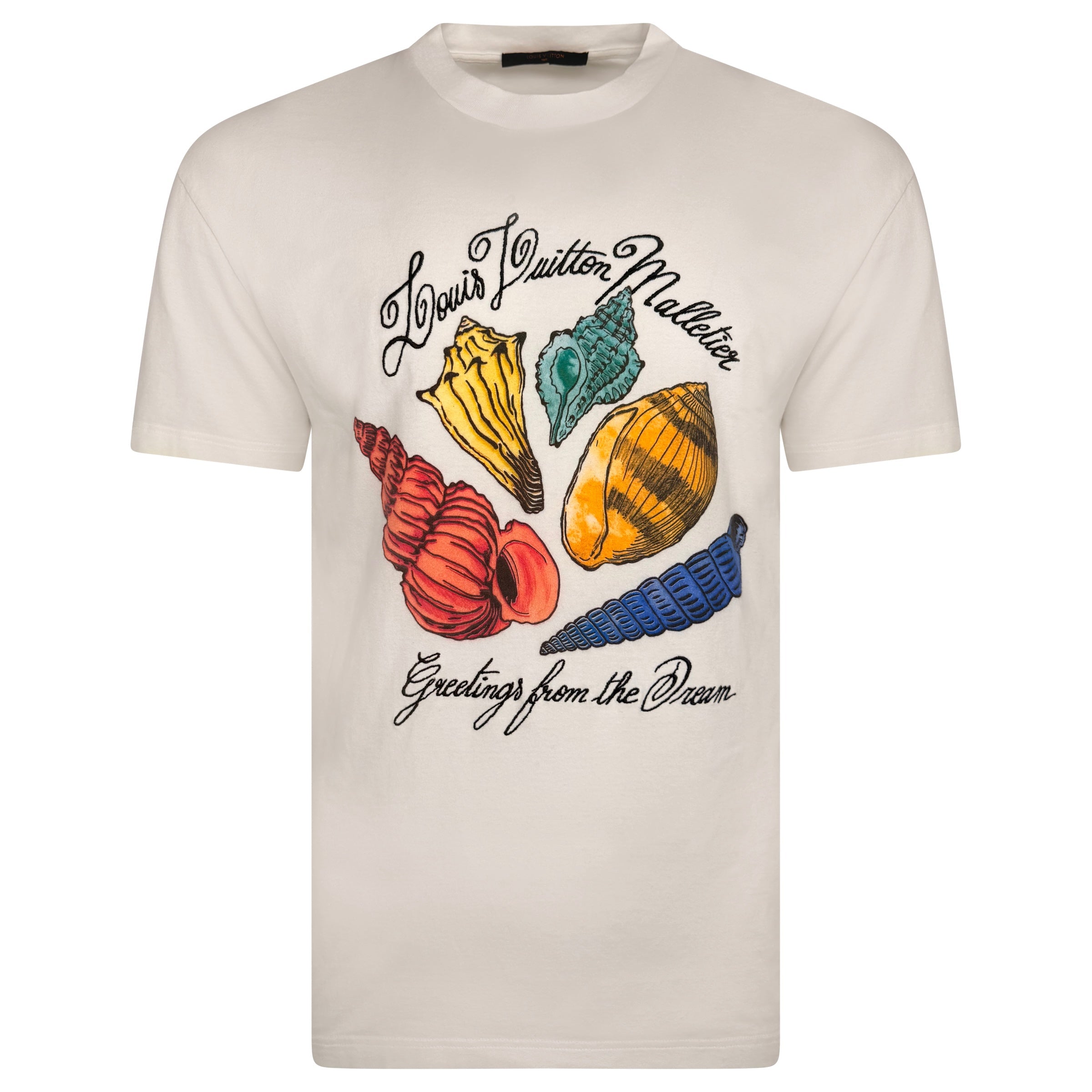 LOUIS VUITTON BEIGE / WHITE LOGO T SHIRT - LARGE - Affluent ArchivesUsed HIGH END DESIGNER CLOTHING