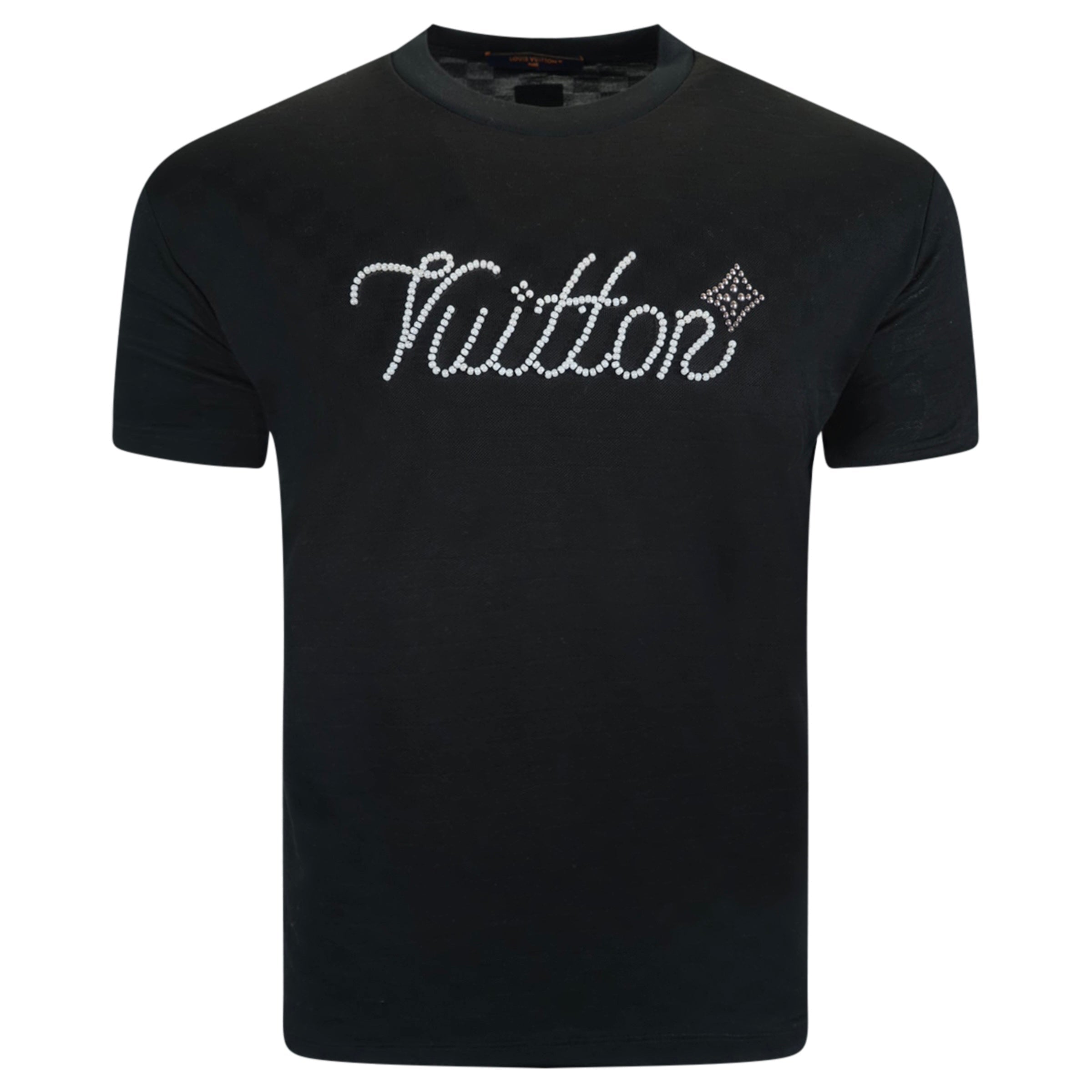 LOUIS VUITTON BLACK EMBELLISHED T SHIRT - SMALL | PRE OWNED - Affluent ArchivesUsed HIGH END DESIGNER CLOTHING