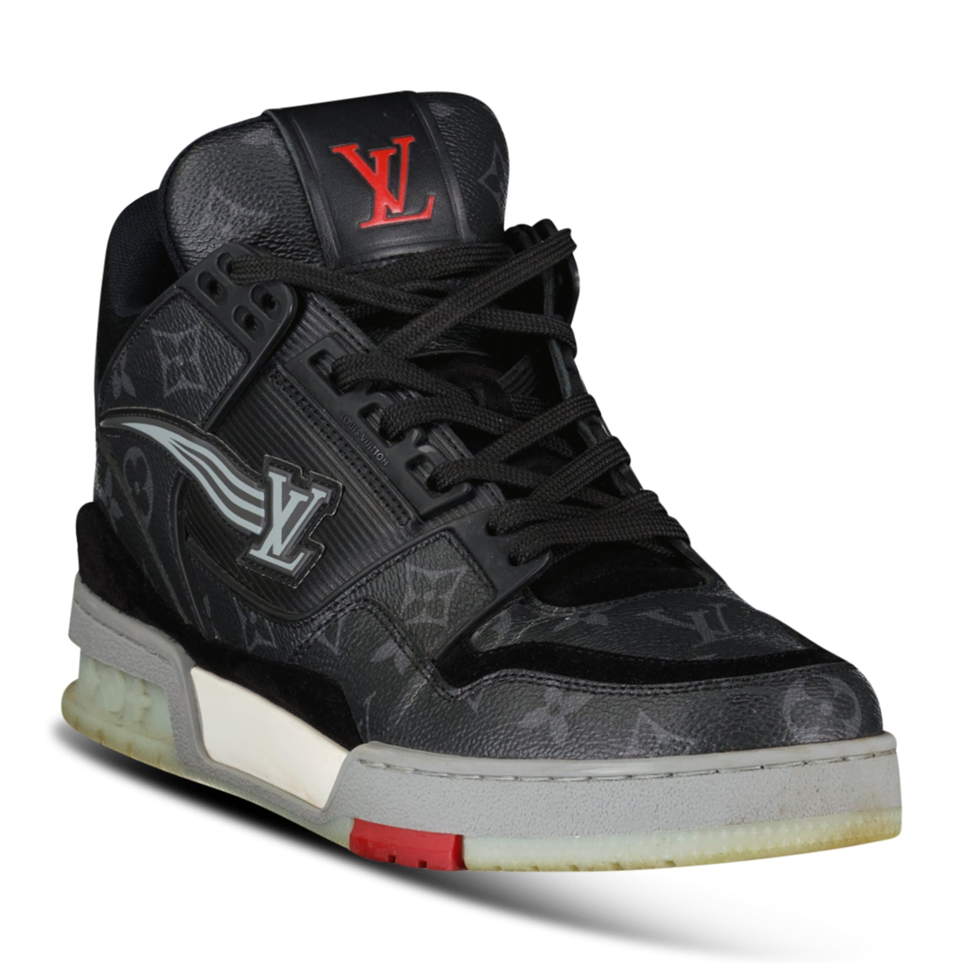 LOUIS VUITTON BLACK / GREY LV SNEAKER - UKL 7.5 (Fit 8.5) - Affluent ArchivesUsed HIGH END DESIGNER CLOTHING