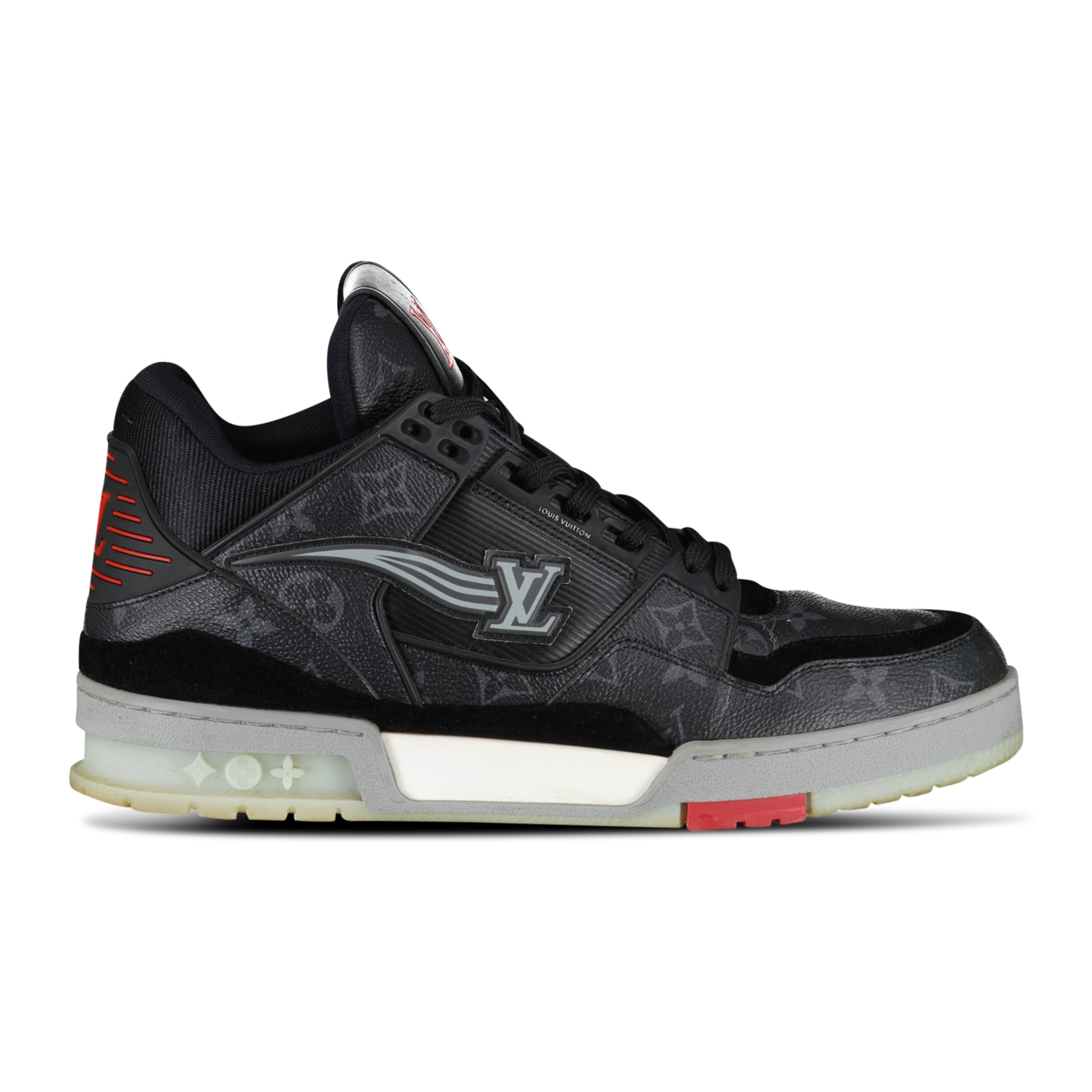LOUIS VUITTON BLACK / GREY LV SNEAKER - UKL 7.5 (Fit 8.5) - Affluent ArchivesUsed HIGH END DESIGNER CLOTHING