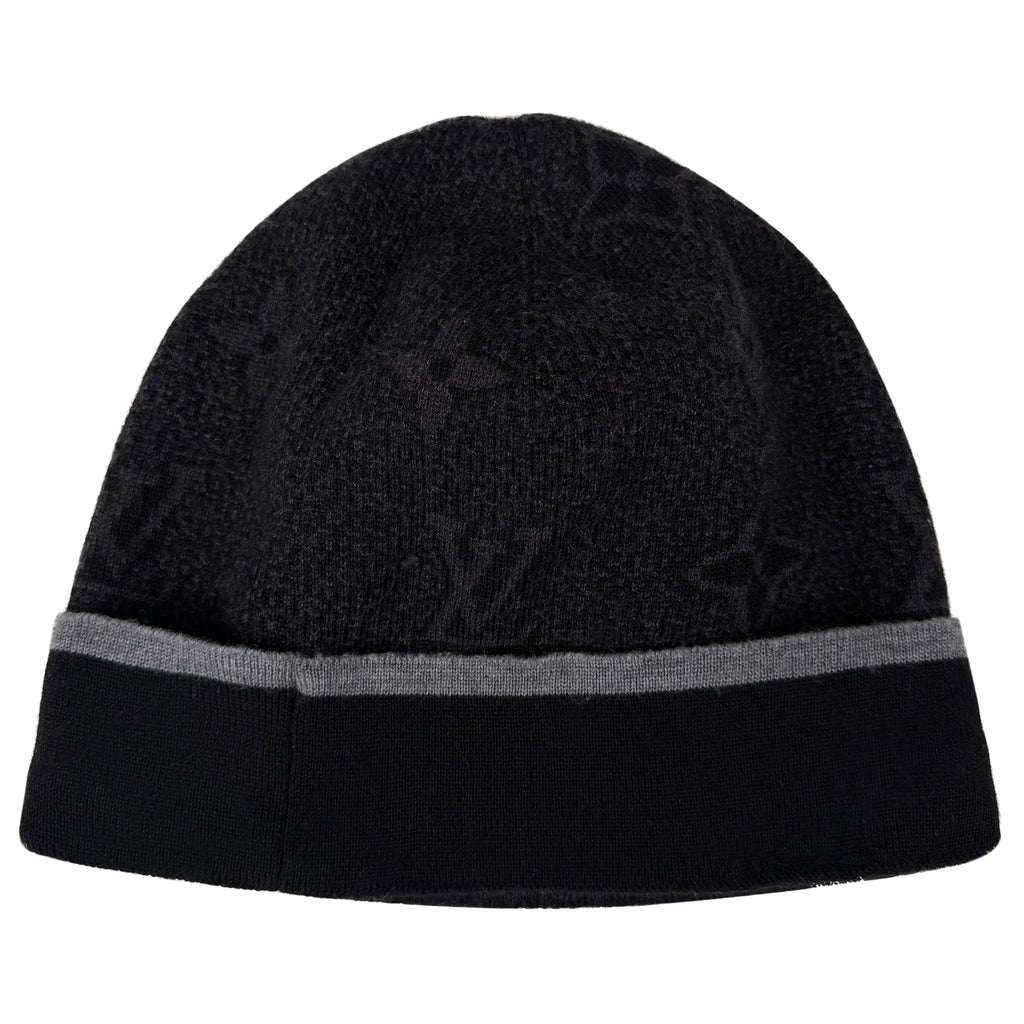 LOUIS VUITTON BLACK / GREY MONOGRAM BEANIE - PRE OWNED - Affluent ArchivesUsed HIGH END DESIGNER CLOTHING