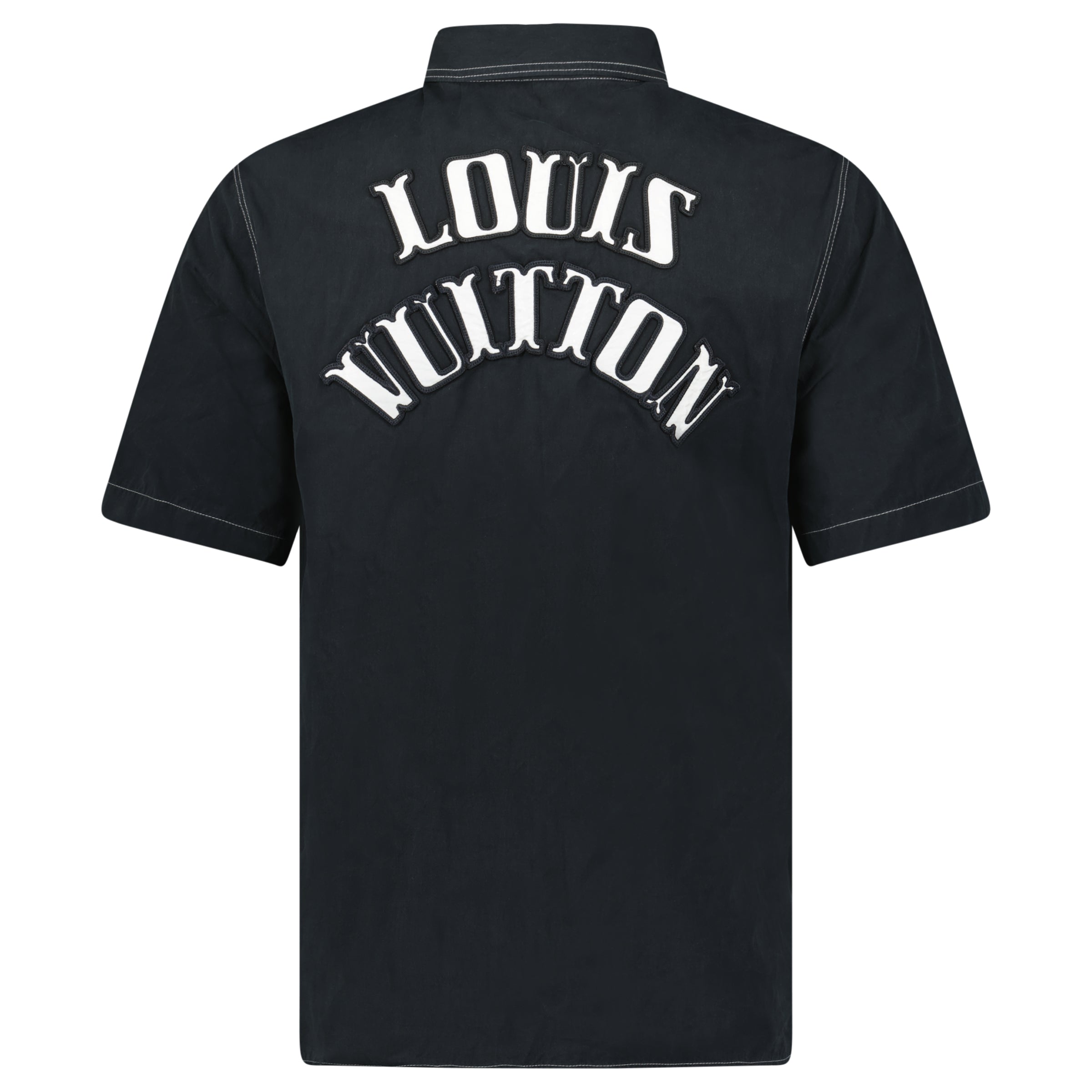 LOUIS VUITTON BLACK OPEN COLLAR LOGO SHIRT - LARGE (Fits M) - Affluent ArchivesUsed HIGH END DESIGNER CLOTHING