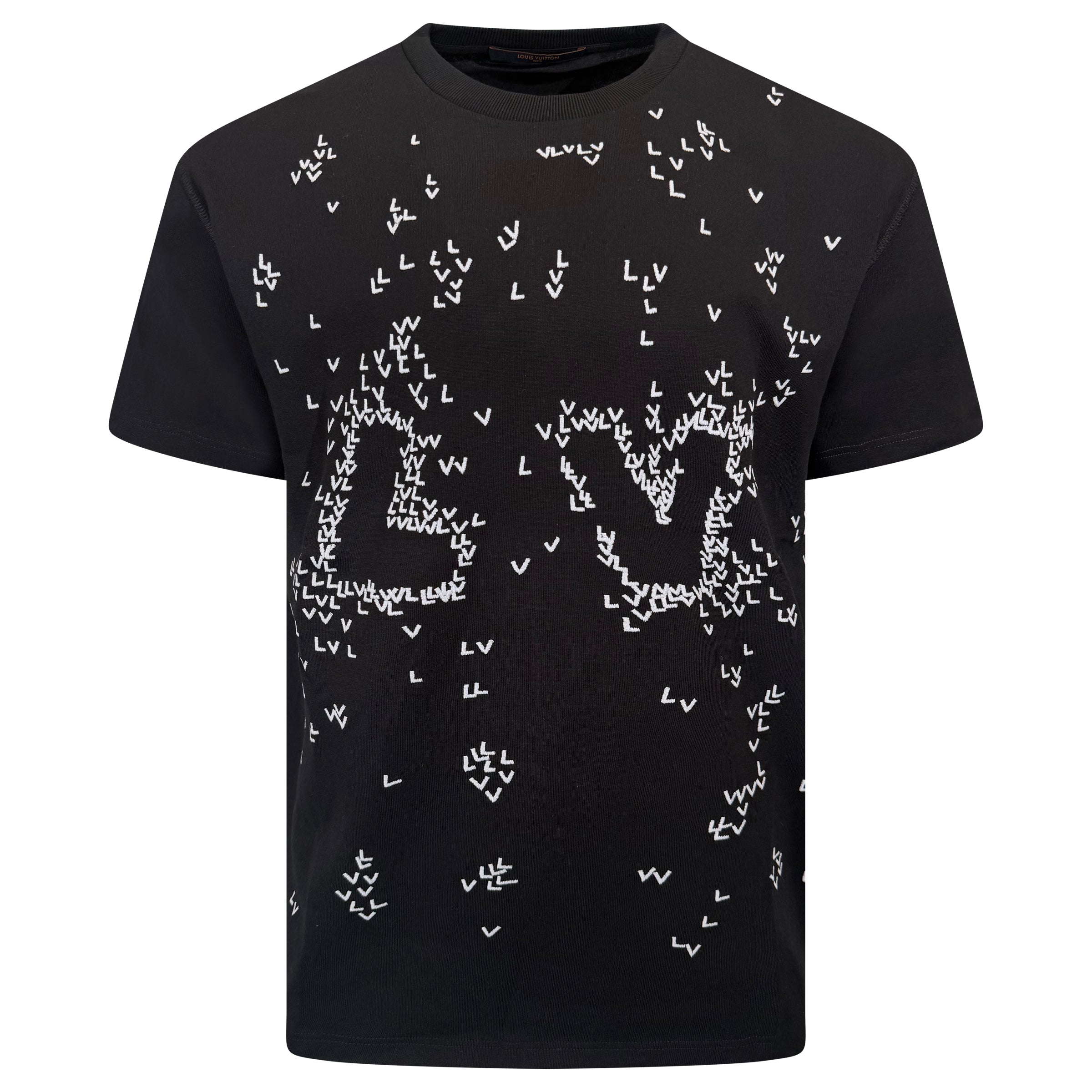 LOUIS VUITTON BLACK SCATTER LV LOGO T SHIRT - LARGE (Fits XL