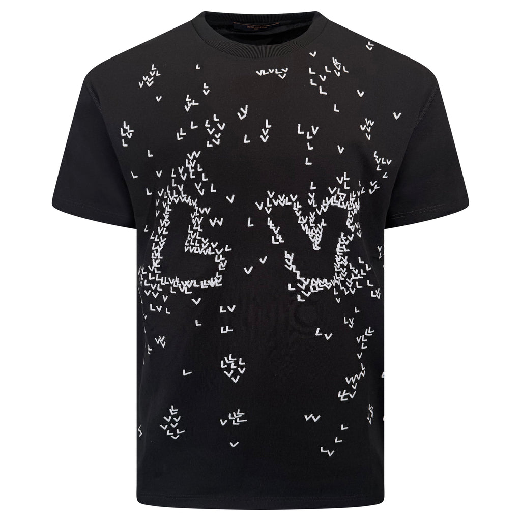 LOUIS VUITTON BLACK SCATTER LV LOGO T SHIRT - LARGE (Fits XL) | NEW - Affluent ArchivesUsed HIGH END DESIGNER CLOTHING