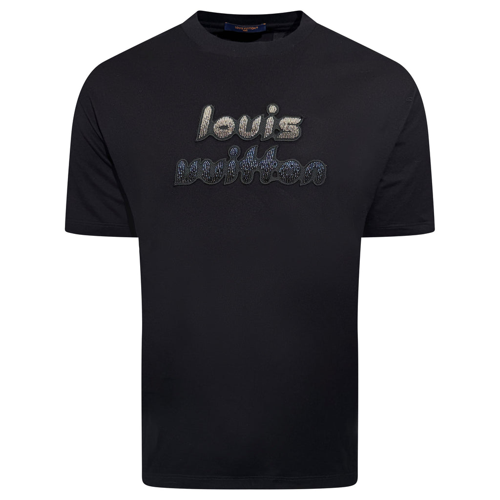 LOUIS VUITTON BLACK SEQUIN T SHIRT - LARGE | PRE OWNED - Affluent ArchivesUsed HIGH END DESIGNER CLOTHING