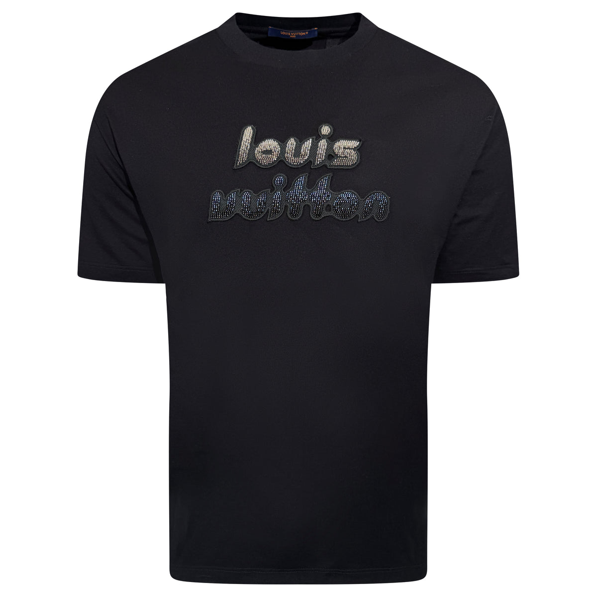 LOUIS VUITTON BLACK SEQUIN T SHIRT - LARGE | PRE OWNED - Affluent ArchivesUsed HIGH END DESIGNER CLOTHING