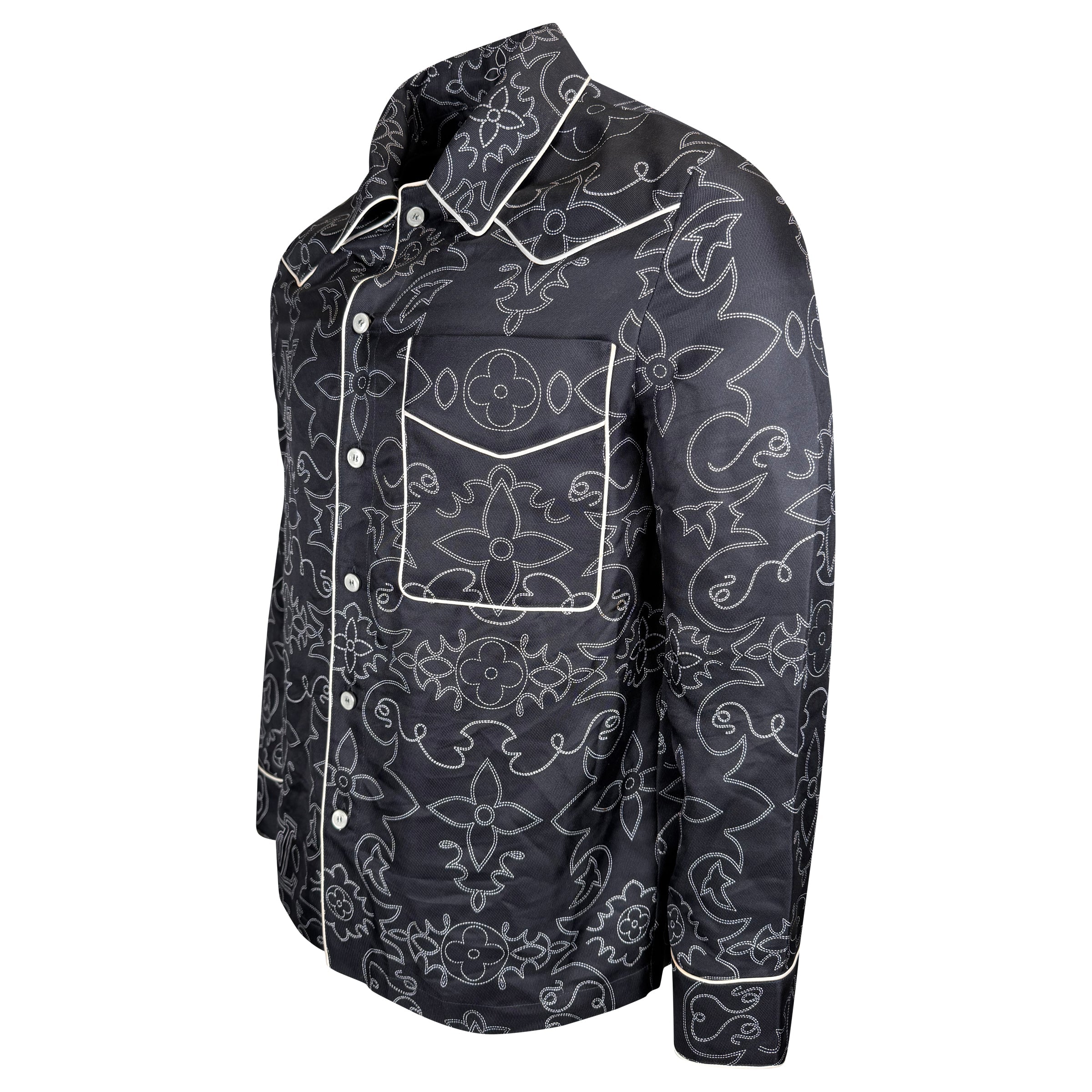 LOUIS VUITTON BLACK / WHITE MONOGRAM LONG SLEEVED SHIRT - SMALL (Fits Medium - Affluent ArchivesUsed HIGH END DESIGNER CLOTHING