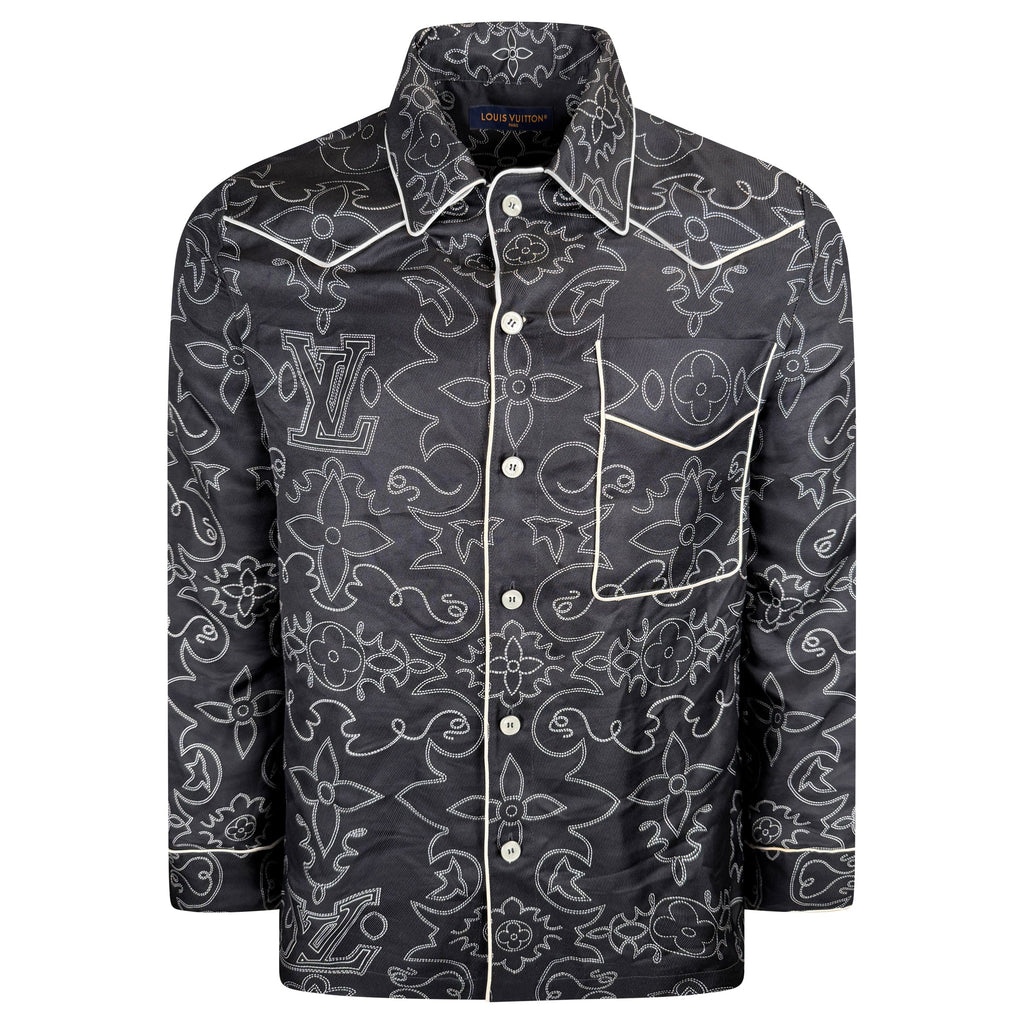 LOUIS VUITTON BLACK / WHITE MONOGRAM LONG SLEEVED SHIRT - SMALL (Fits Medium - Affluent ArchivesUsed HIGH END DESIGNER CLOTHING