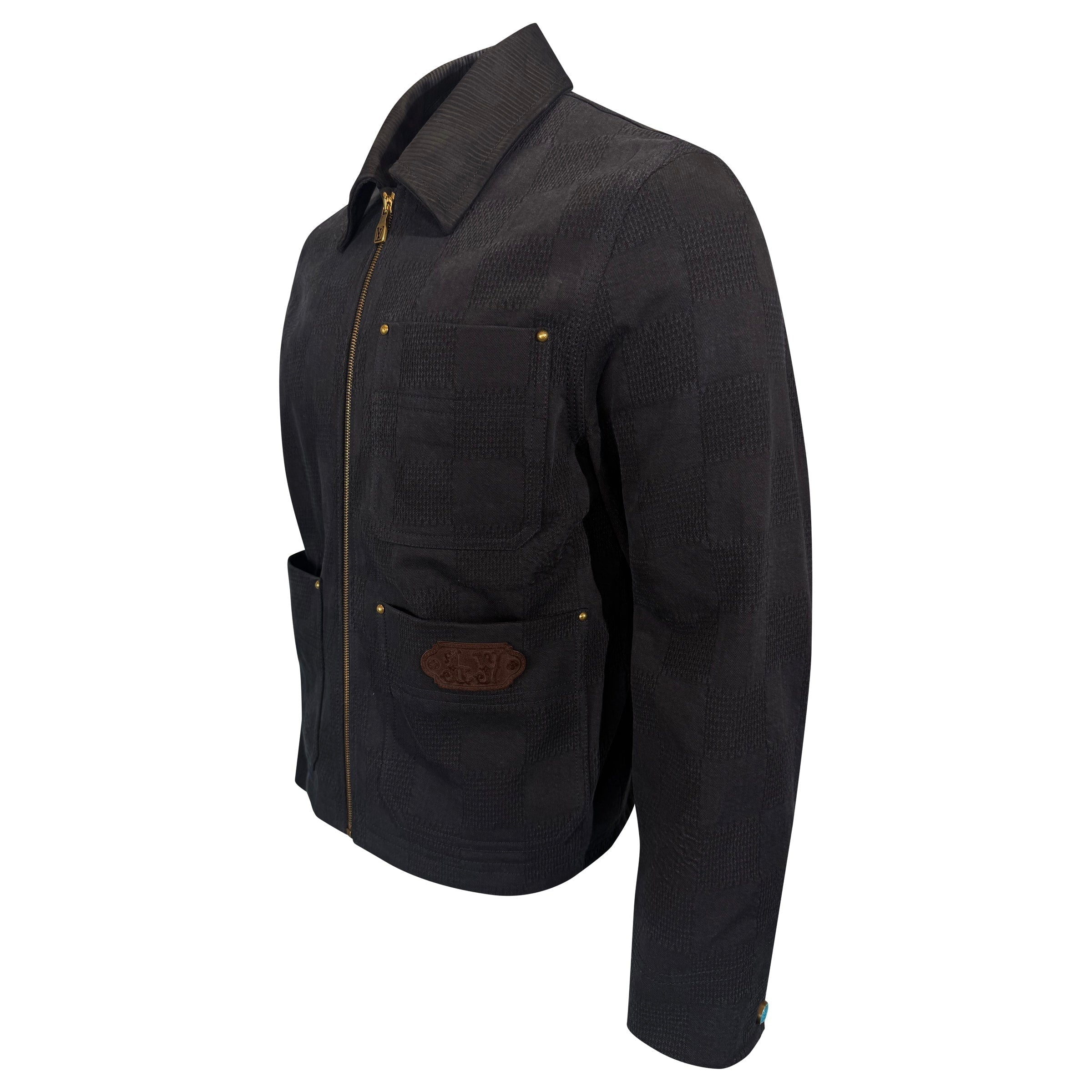 LOUIS VUITTON BLACK WORKER DAMIER JACKET - SMALL (Fits Medium) | PRE OWNED - Affluent ArchivesUsed HIGH END DESIGNER CLOTHING