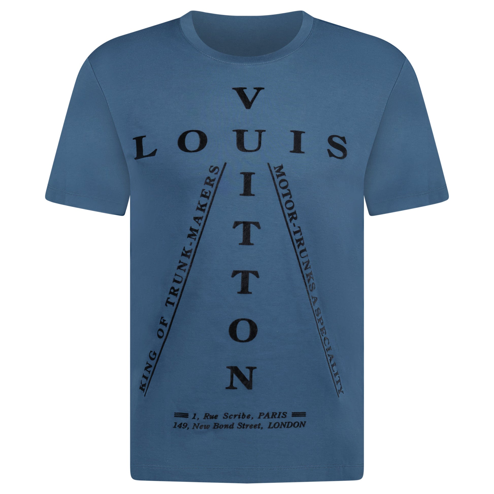 LOUIS VUITTON BLUE LOGO T SHIRT - MEDIUM (Fits S) - Affluent ArchivesUsed HIGH END DESIGNER CLOTHING