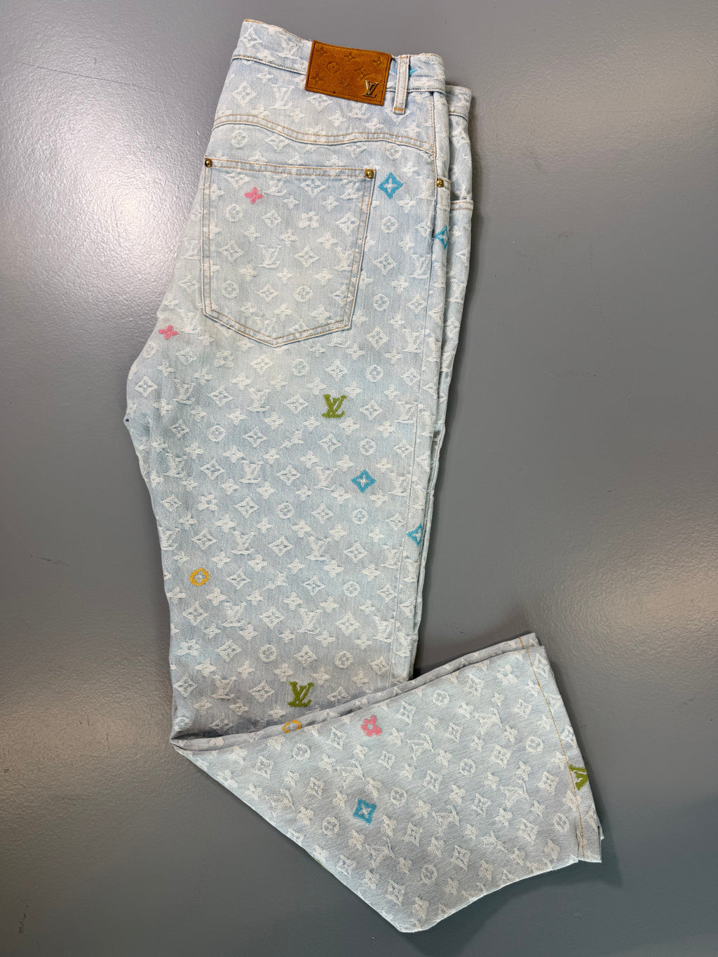 LOUIS VUITTON BLUE TYLER THE CREATOR MONOGRAM JEANS - 36W / 32L - Affluent ArchivesUsed HIGH END DESIGNER CLOTHING