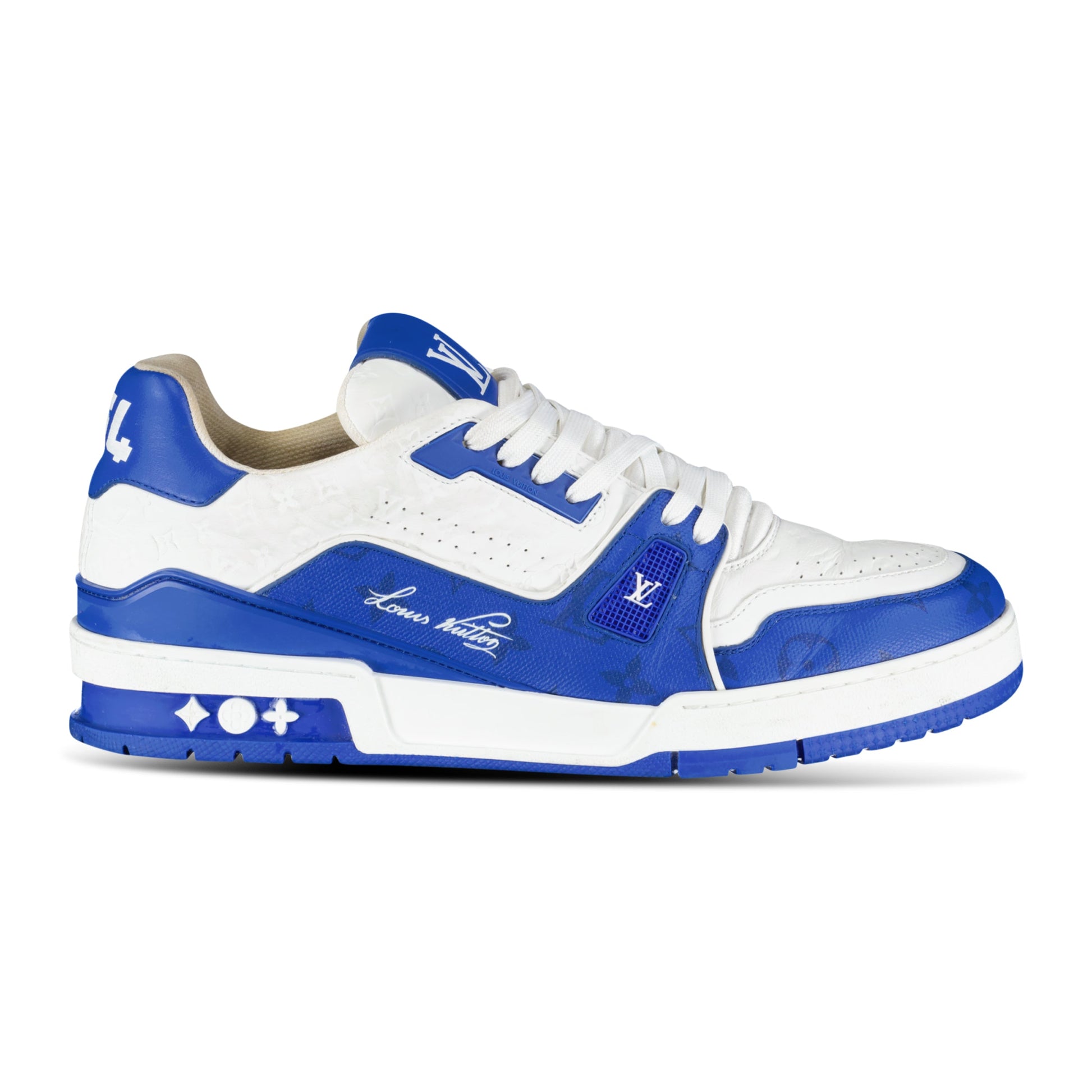 LOUIS VUITTON BLUE / WHITE LV '54' SNEAKER - UK 8 (Fit 9) - Affluent ArchivesUsed HIGH END DESIGNER CLOTHING