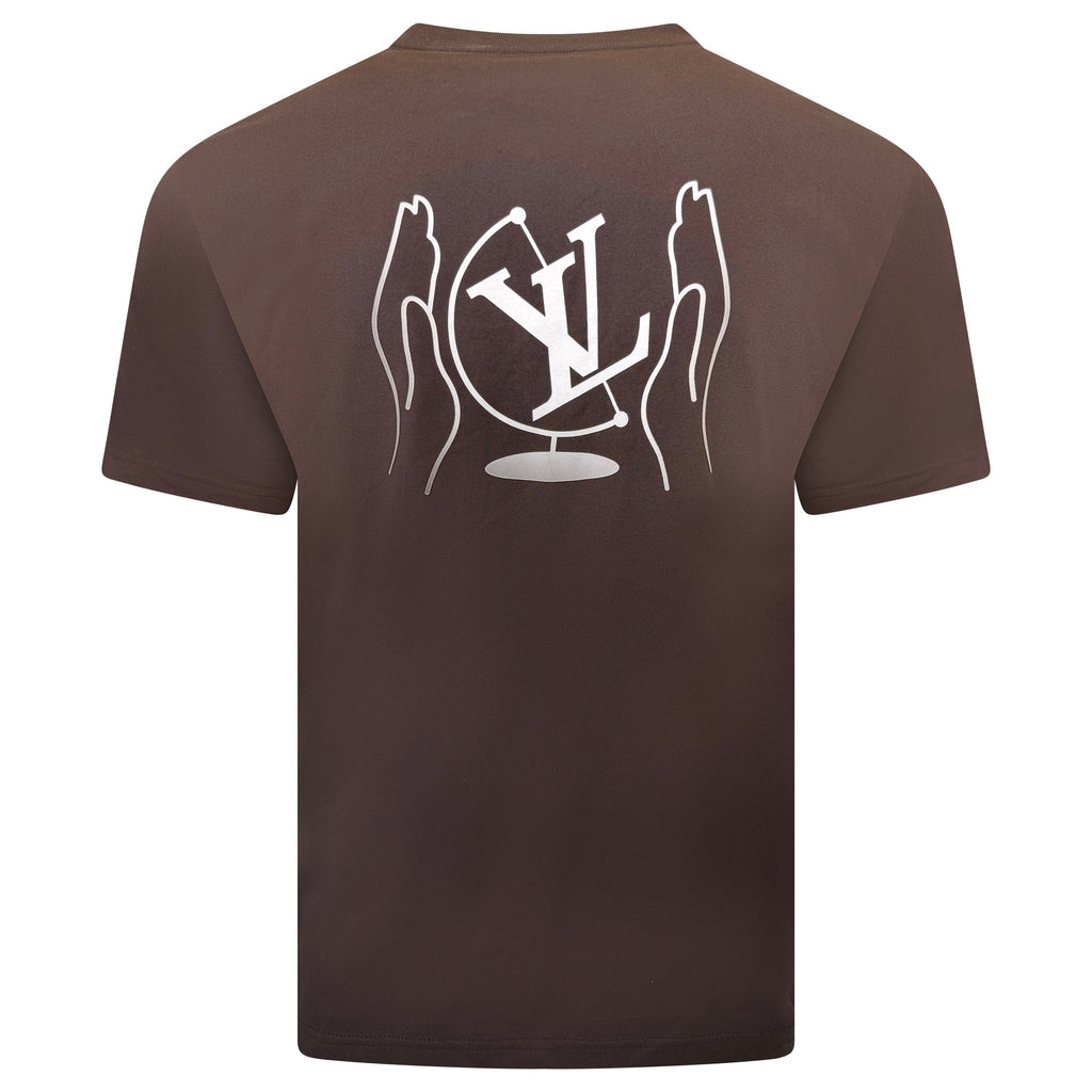 LOUIS VUITTON BROWN LV LOGO T SHIRT - LARGE | PRE OWNED - Affluent ArchivesUsed HIGH END DESIGNER CLOTHING