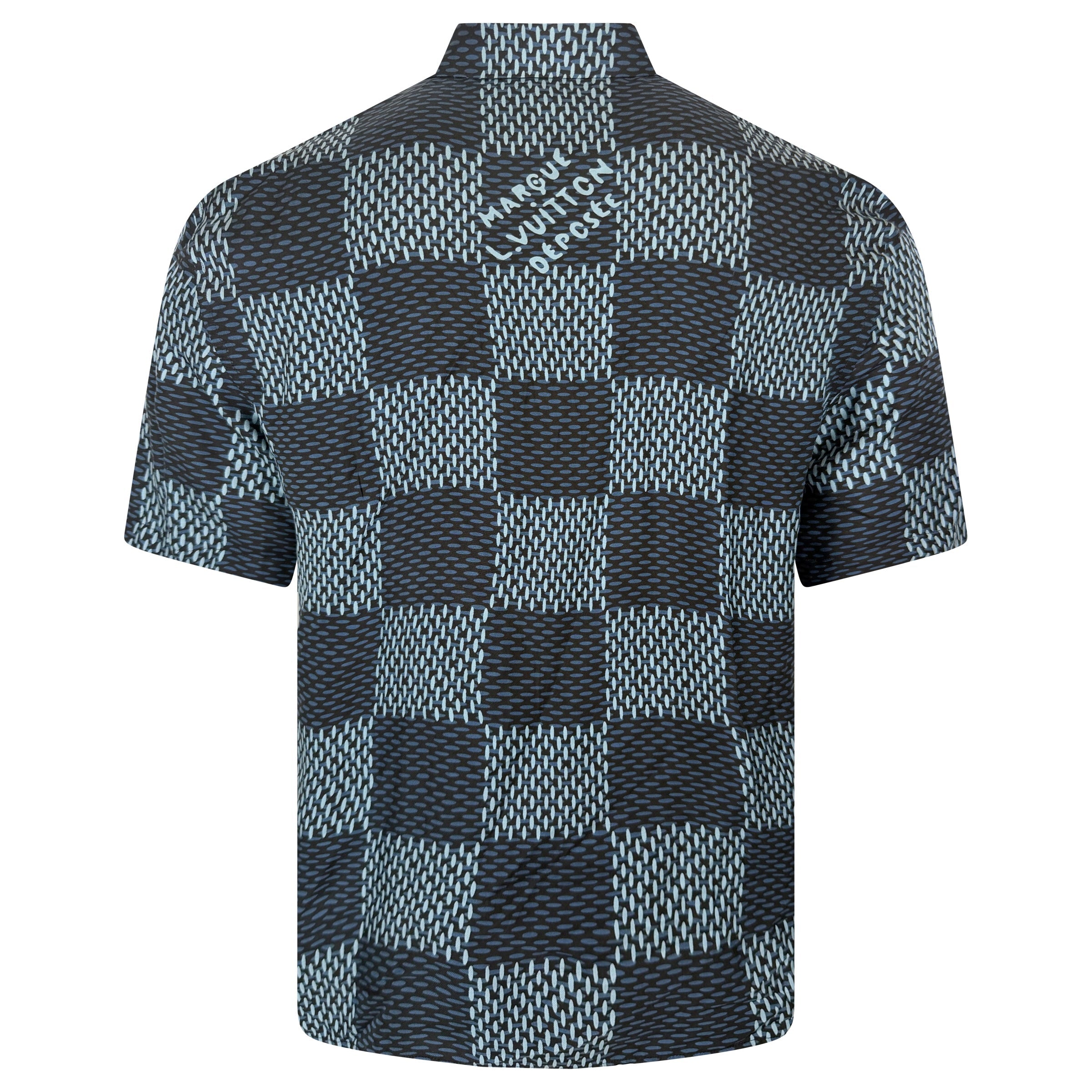 LOUIS VUITTON DAMIER SILK SHIRT BLUE - MEDIUM (Fits Large) - Affluent ArchivesUsed HIGH END DESIGNER CLOTHING
