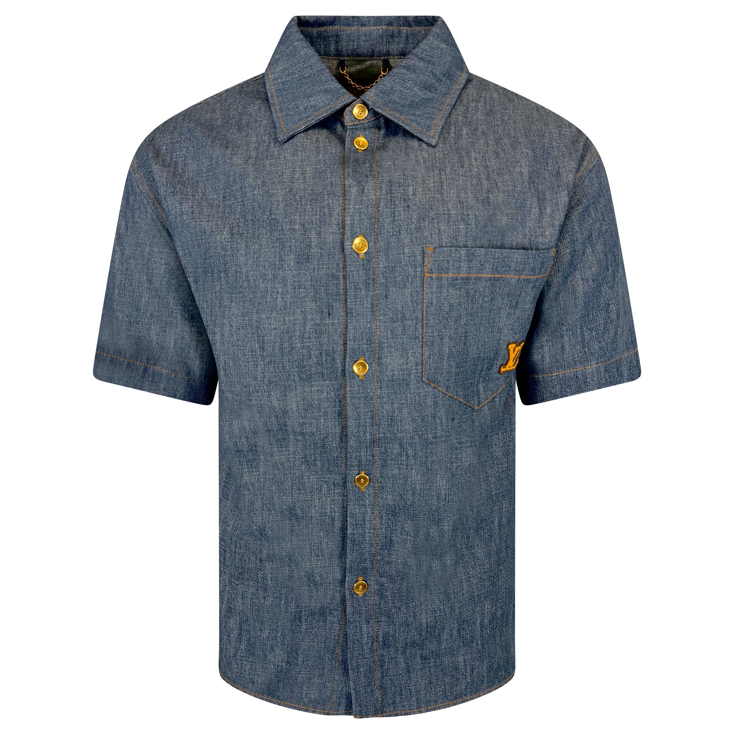 LOUIS VUITTON DENIM LOGO SHIRT - SMALL (Fits Medium) | PRE OWNED - Affluent ArchivesUsed HIGH END DESIGNER CLOTHING