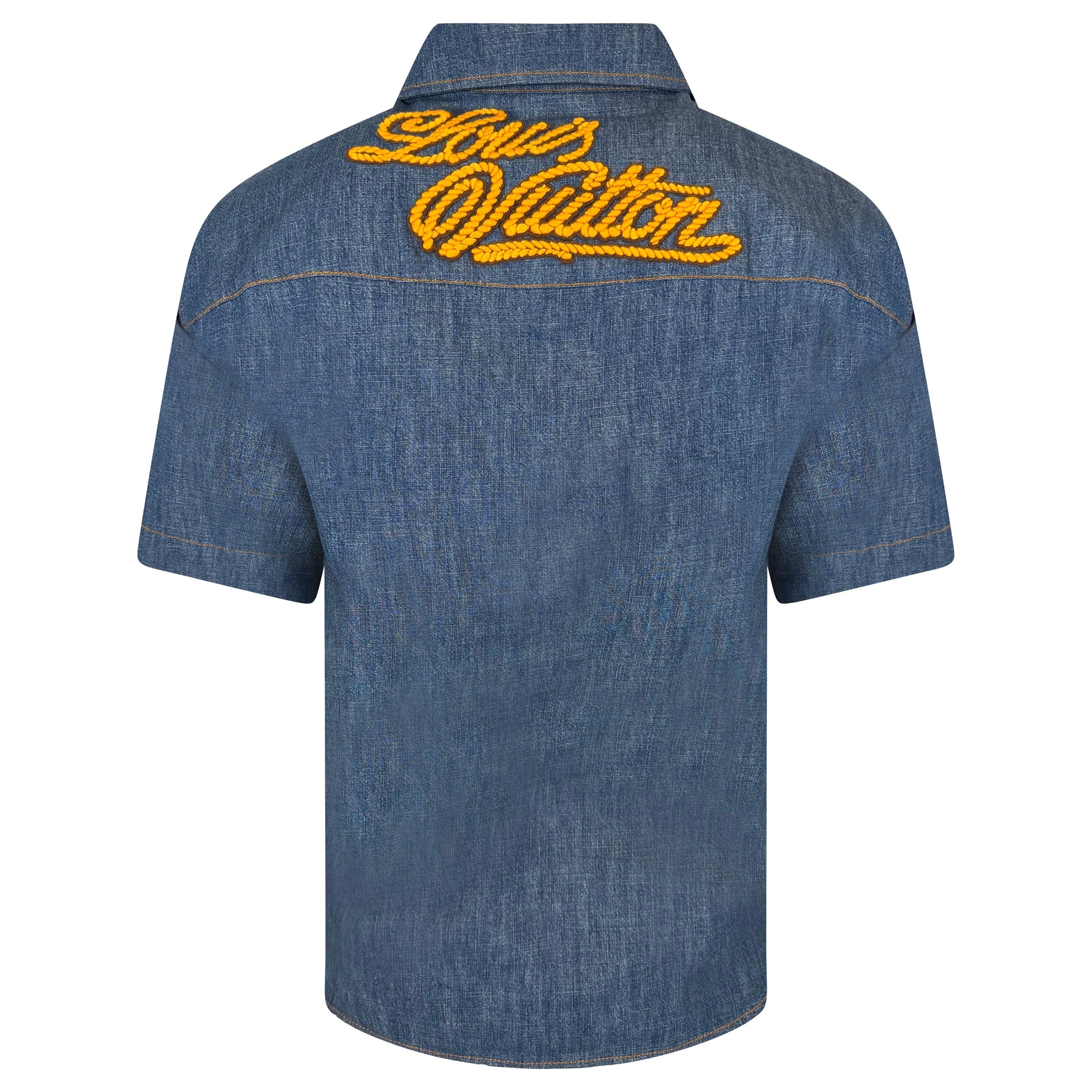 LOUIS VUITTON DENIM LOGO SHIRT - SMALL (Fits Medium) | PRE OWNED - Affluent ArchivesUsed HIGH END DESIGNER CLOTHING