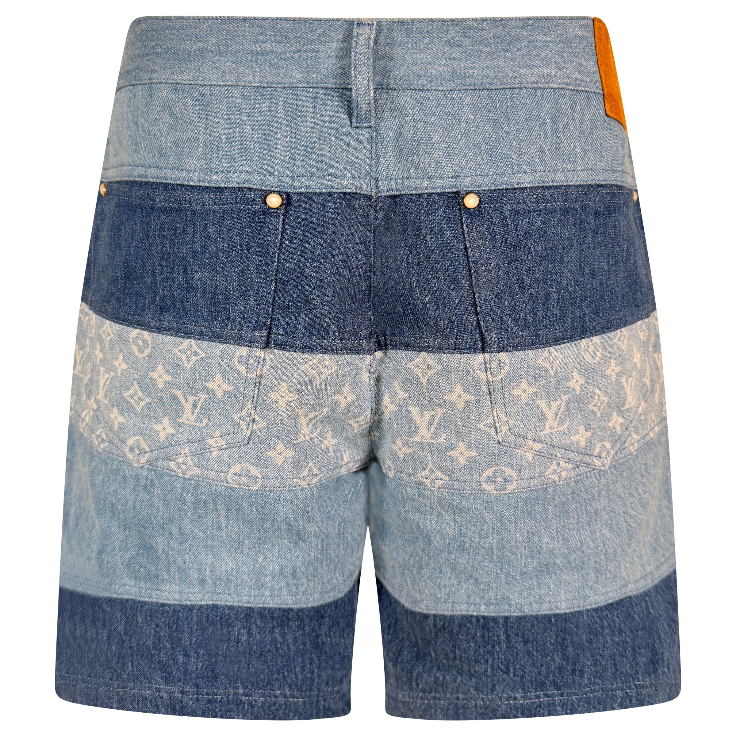 LOUIS VUITTON DENIM MONOGRAM PATCHWORK SHORTS - 38W | PRE OWNED - Affluent ArchivesUsed HIGH END DESIGNER CLOTHING