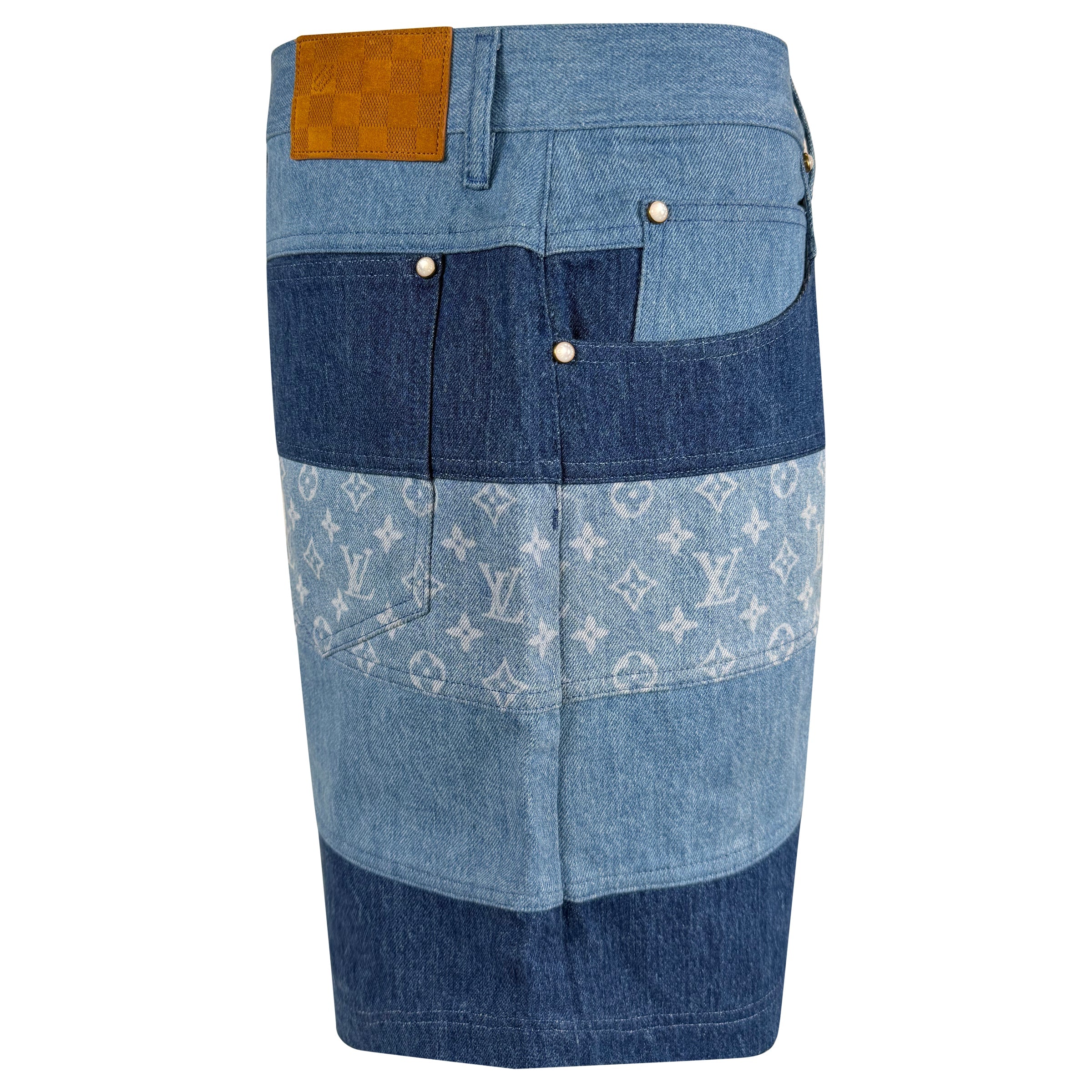 LOUIS VUITTON DENIM MONOGRAM PATCHWORK SHORTS - 38W | PRE OWNED - Affluent ArchivesUsed HIGH END DESIGNER CLOTHING