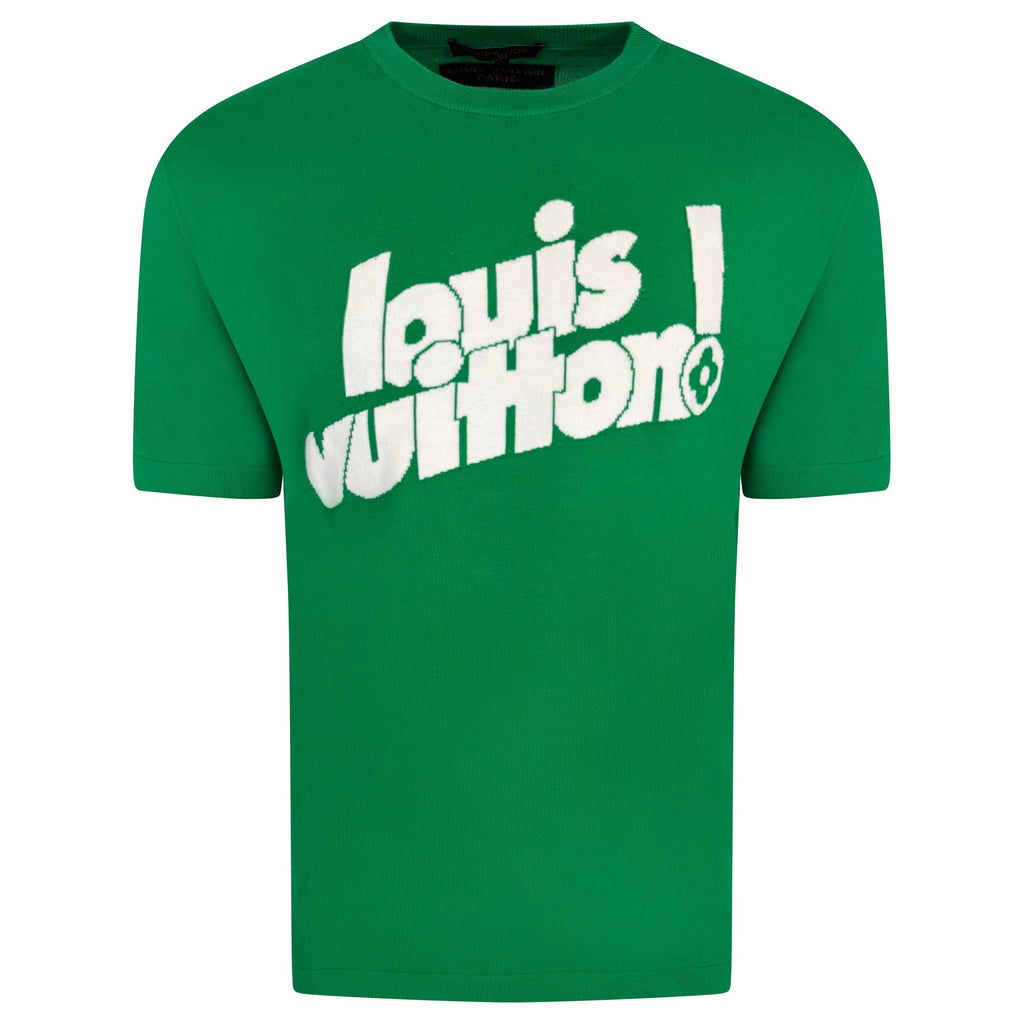 LOUIS VUITTON GREEN KNITTED LOGO T SHIRT - SMALL | PRE OWNED - Affluent ArchivesUsed HIGH END DESIGNER CLOTHING