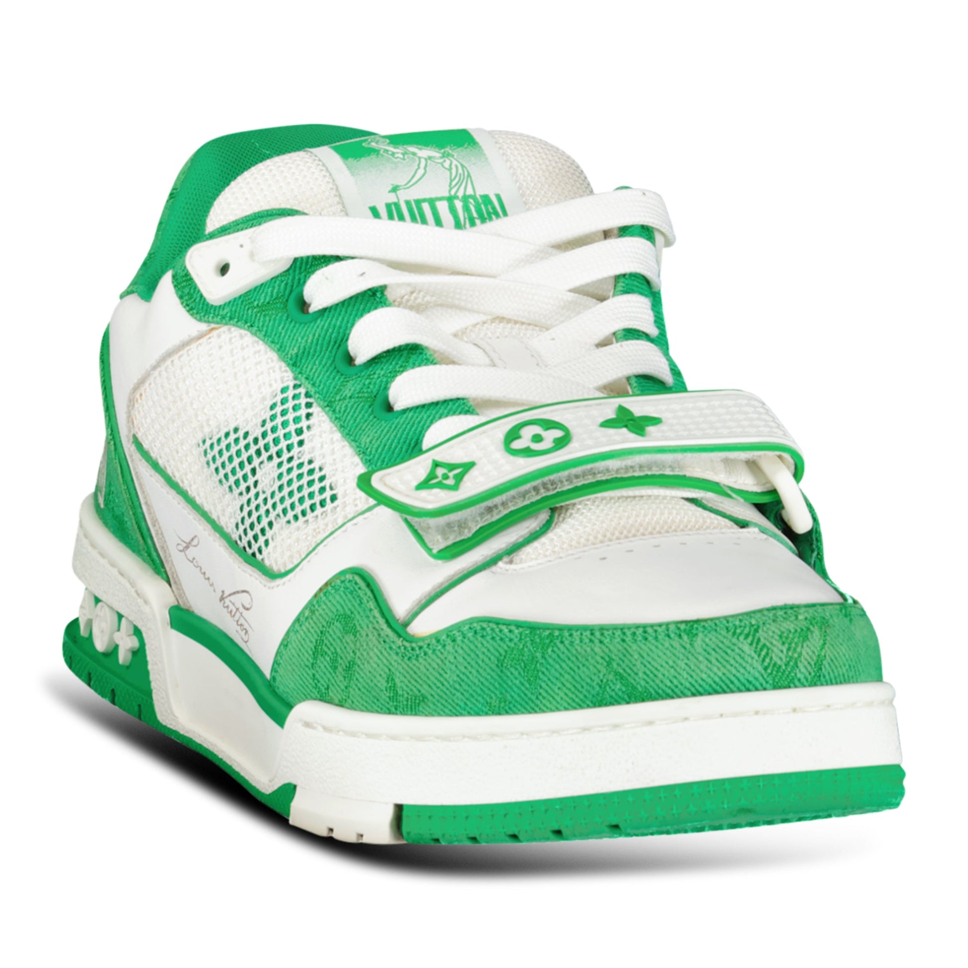 LOUIS VUITTON GREEN / WHITE LV TRAINER - UK 8 (Fit 9) - Affluent ArchivesUsed HIGH END DESIGNER CLOTHING