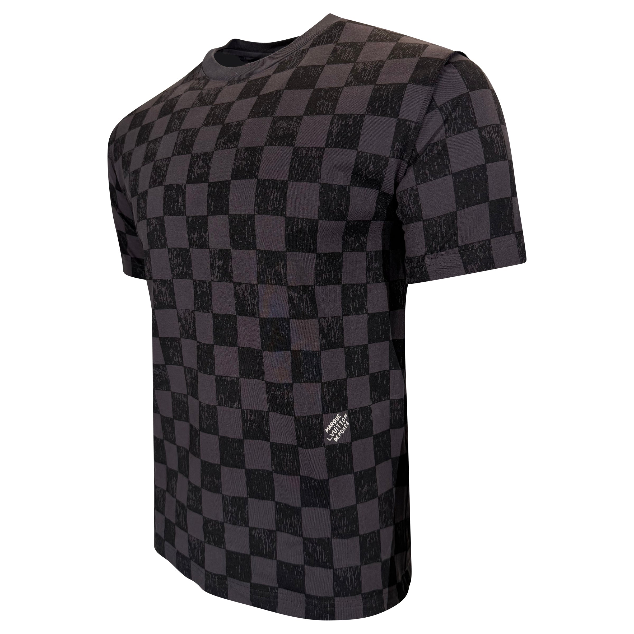 LOUIS VUITTON GREY DAMIER MARQUE DEOPOSEE T SHIRT - MEDIUM | PRE OWNED - Affluent ArchivesUsed HIGH END DESIGNER CLOTHING